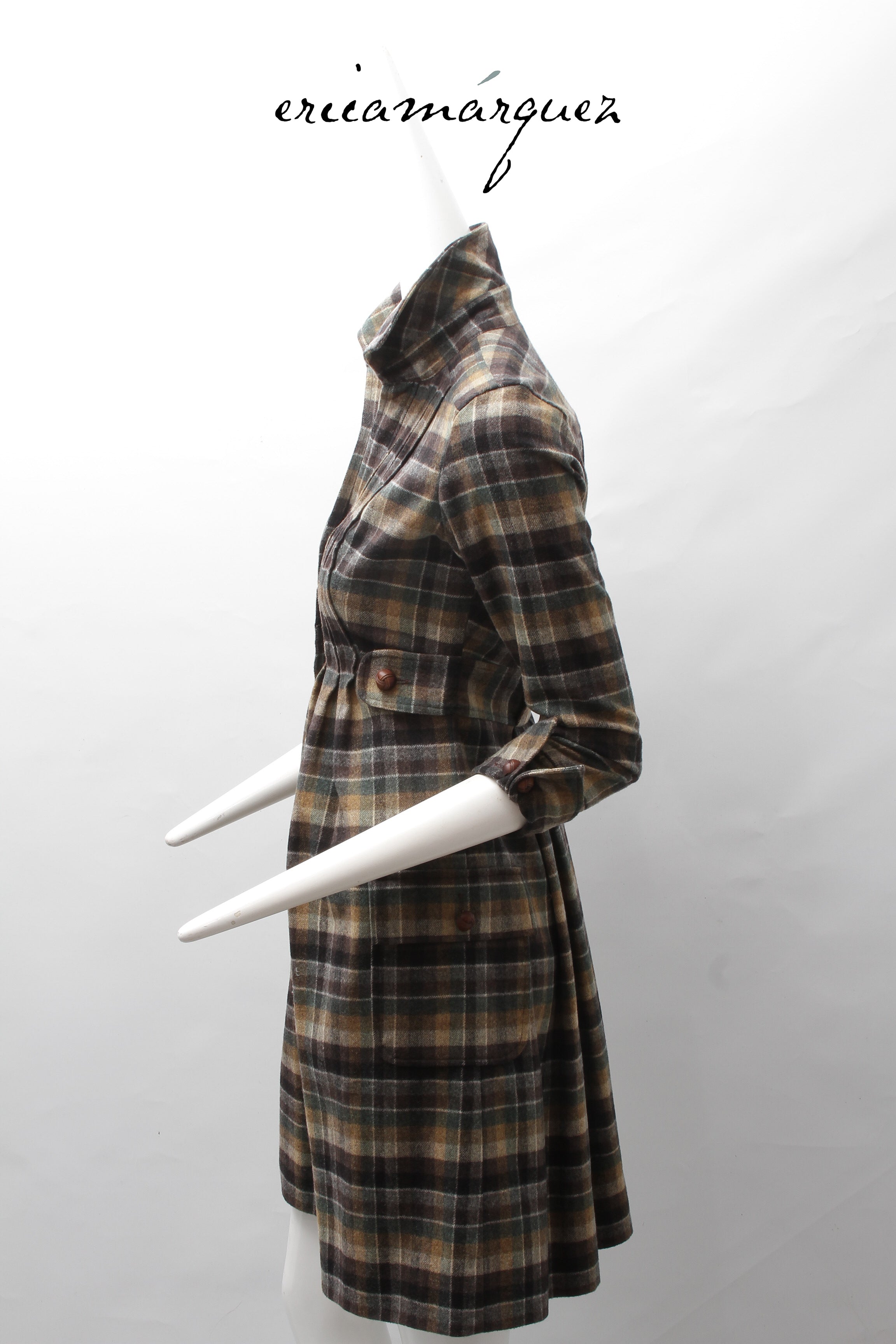 DIANE VAN FURSTENBERG, Midi Dress, Wool and Brown Checkered Pattern