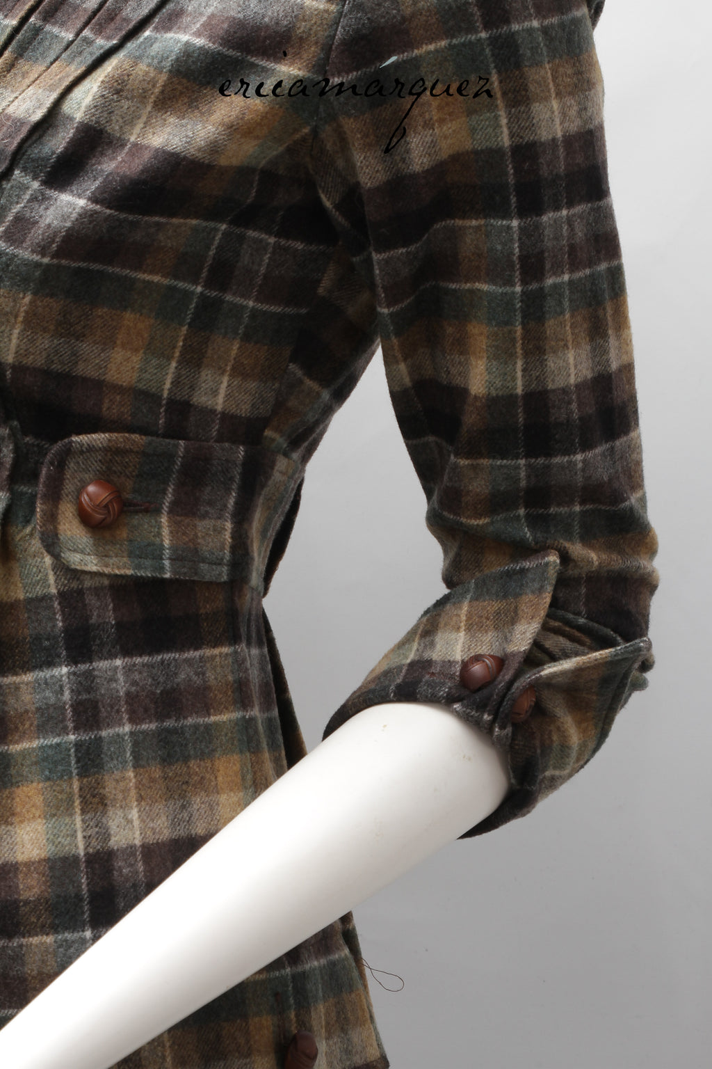DIANE VAN FURSTENBERG, Midi Dress, Wool and Brown Checkered Pattern