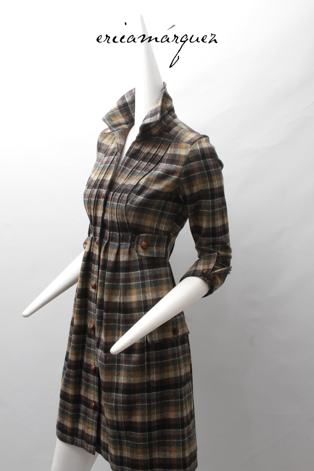 DIANE VAN FURSTENBERG, Midi Dress, Wool and Brown Checkered Pattern