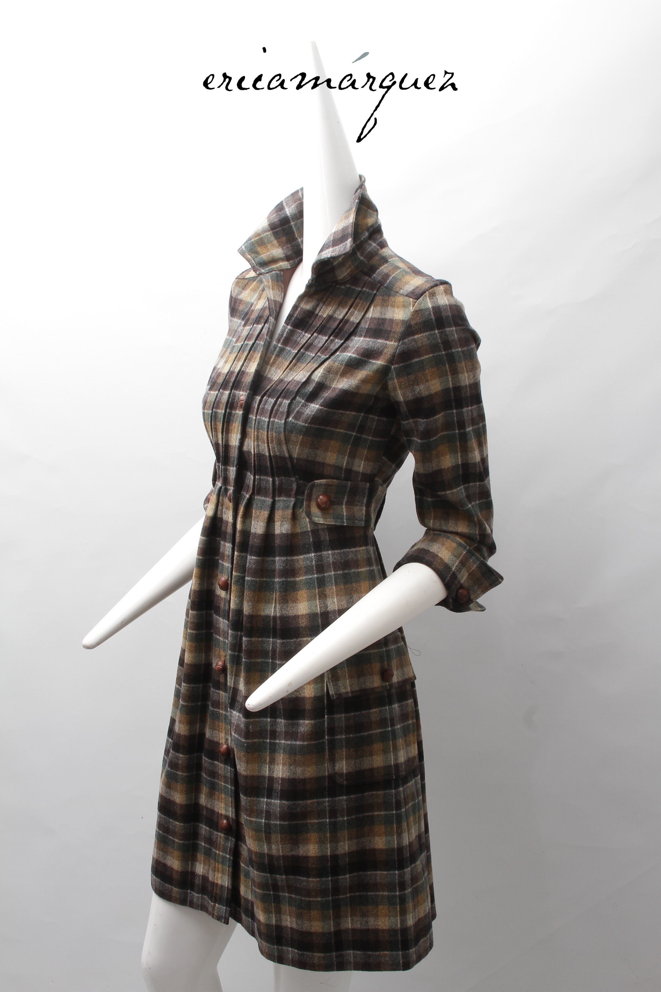 DIANE VAN FURSTENBERG, Midi Dress, Wool and Brown Checkered Pattern