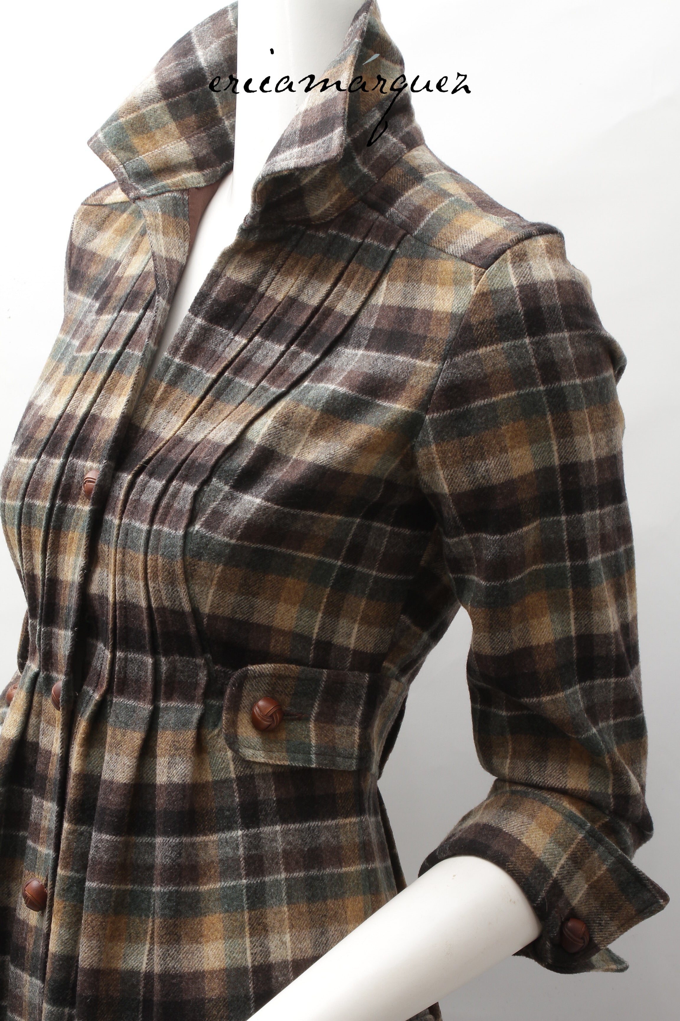 DIANE VAN FURSTENBERG, Midi Dress, Wool and Brown Checkered Pattern