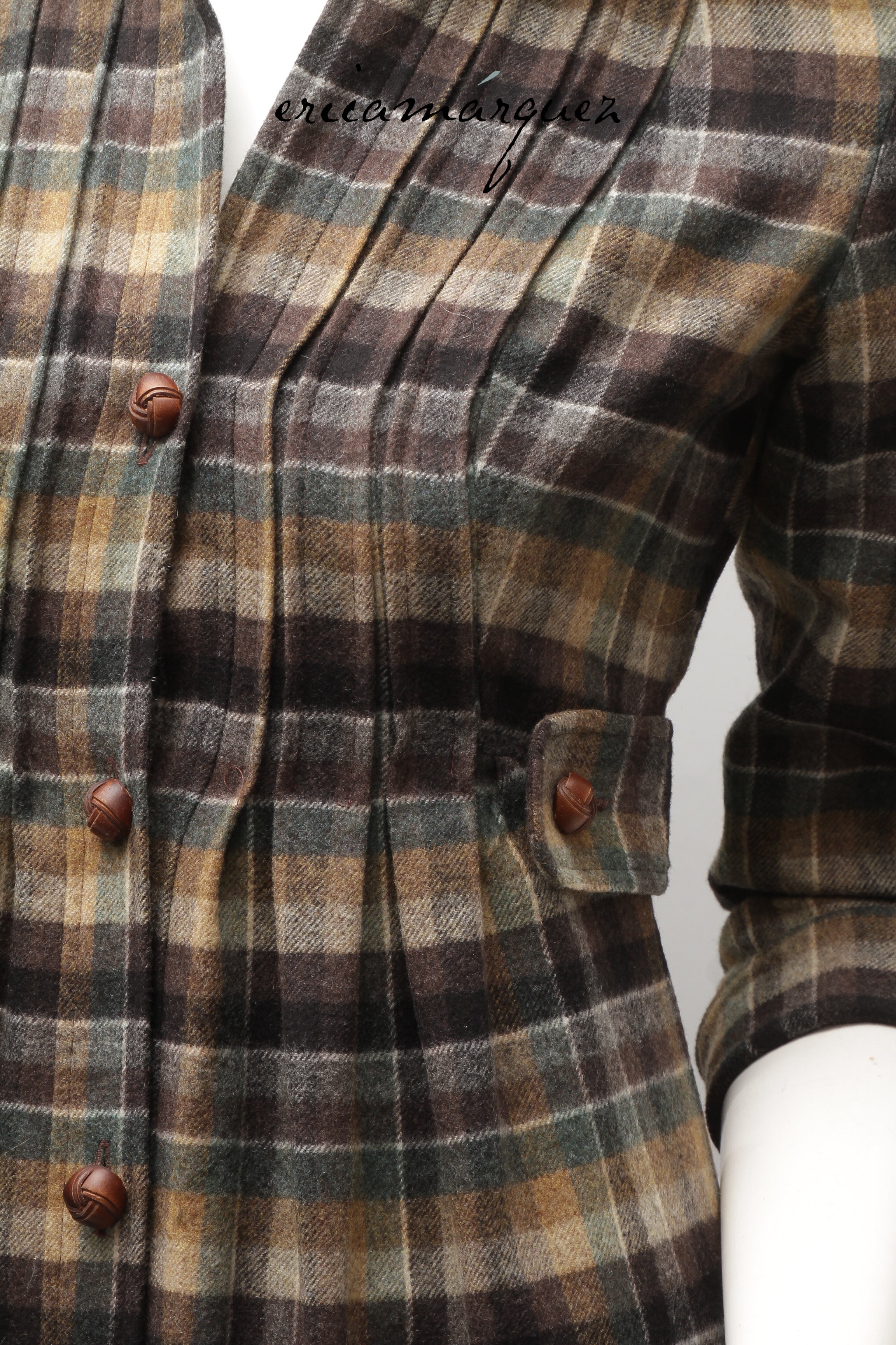 DIANE VAN FURSTENBERG, Midi Dress, Wool and Brown Checkered Pattern