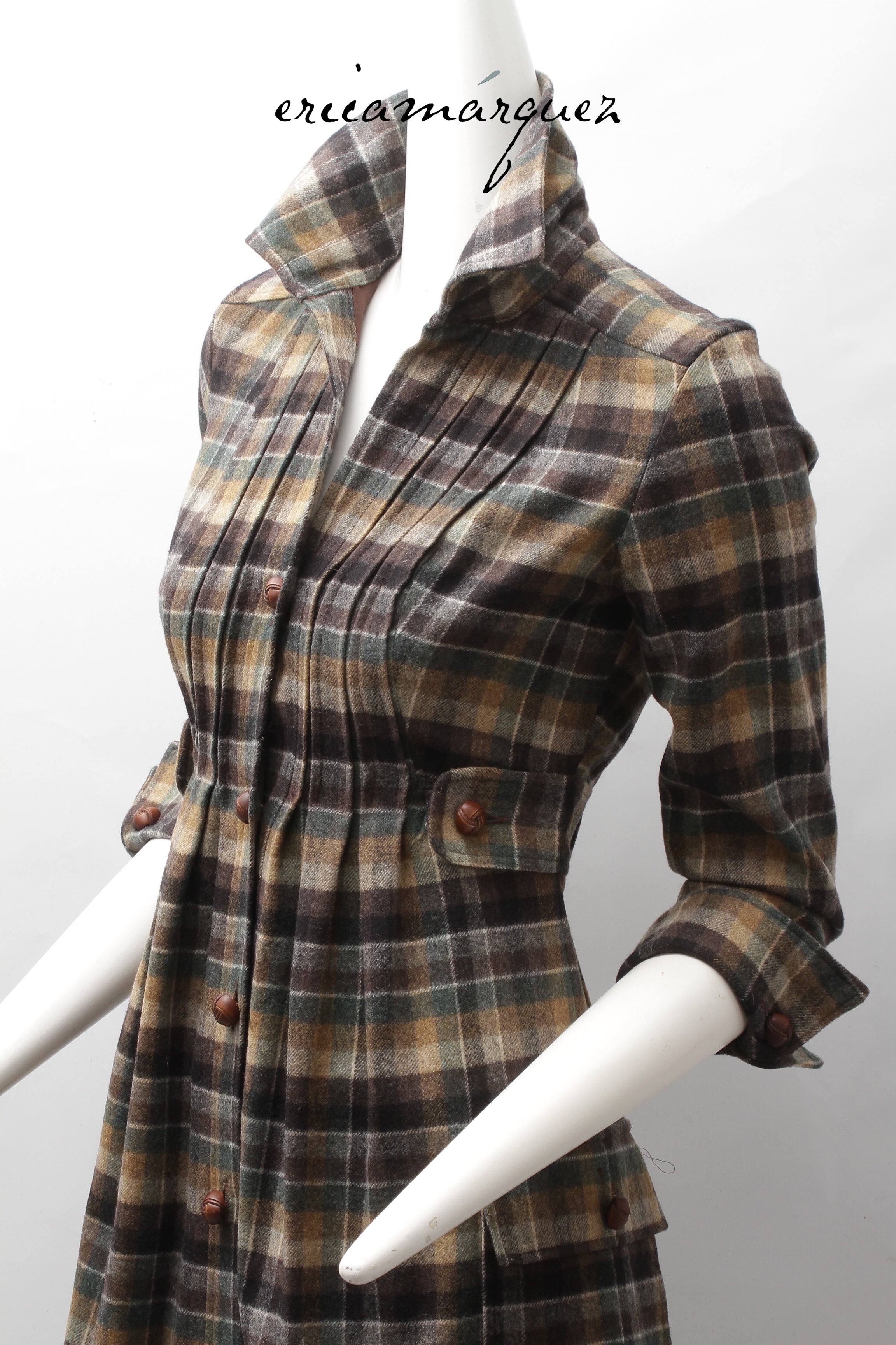 DIANE VAN FURSTENBERG, Midi Dress, Wool and Brown Checkered Pattern