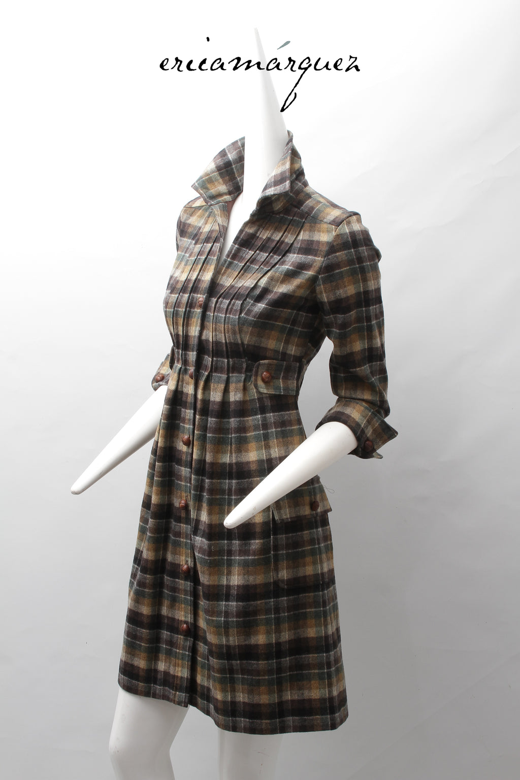 DIANE VAN FURSTENBERG, Midi Dress, Wool and Brown Checkered Pattern