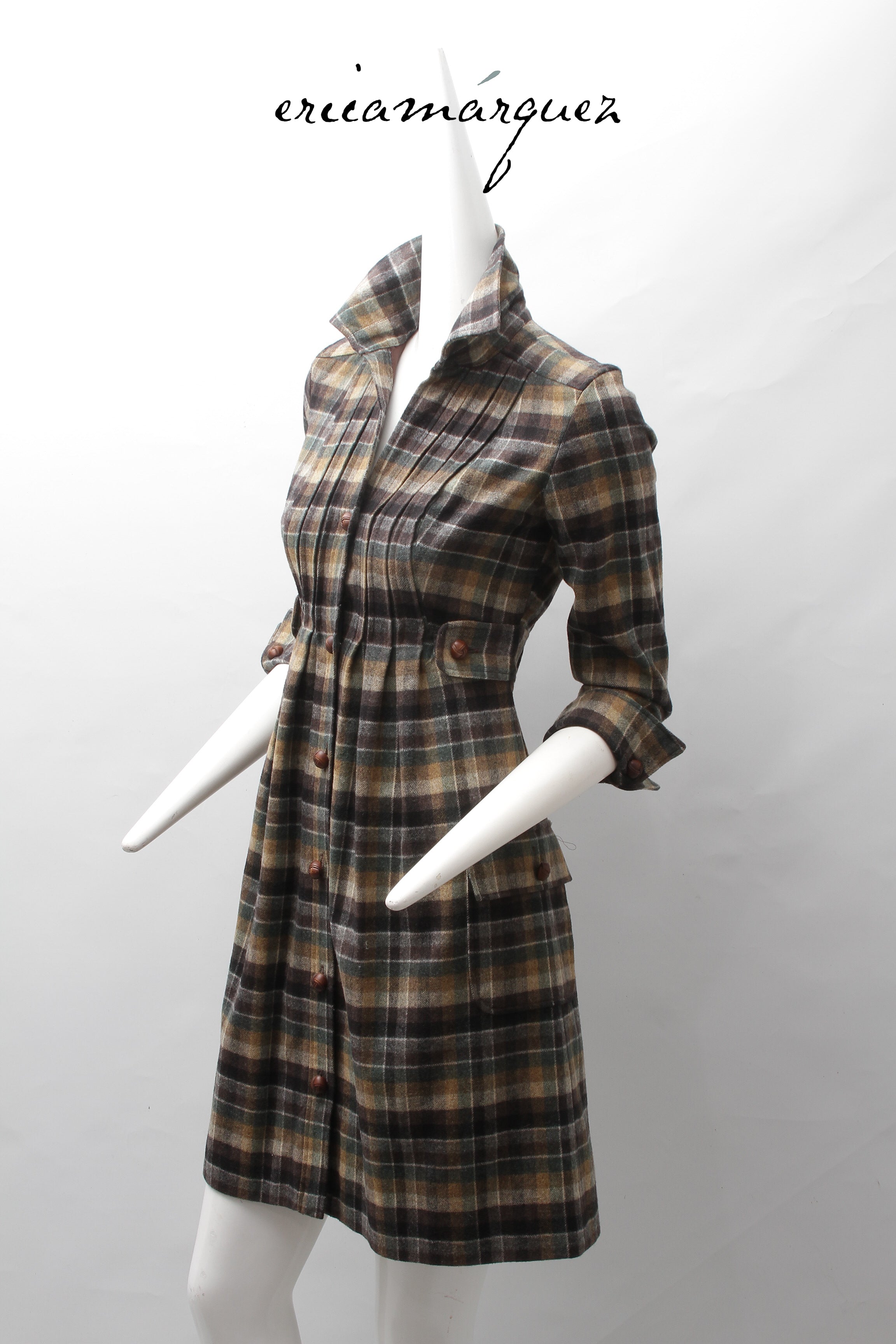 DIANE VAN FURSTENBERG, Midi Dress, Wool and Brown Checkered Pattern