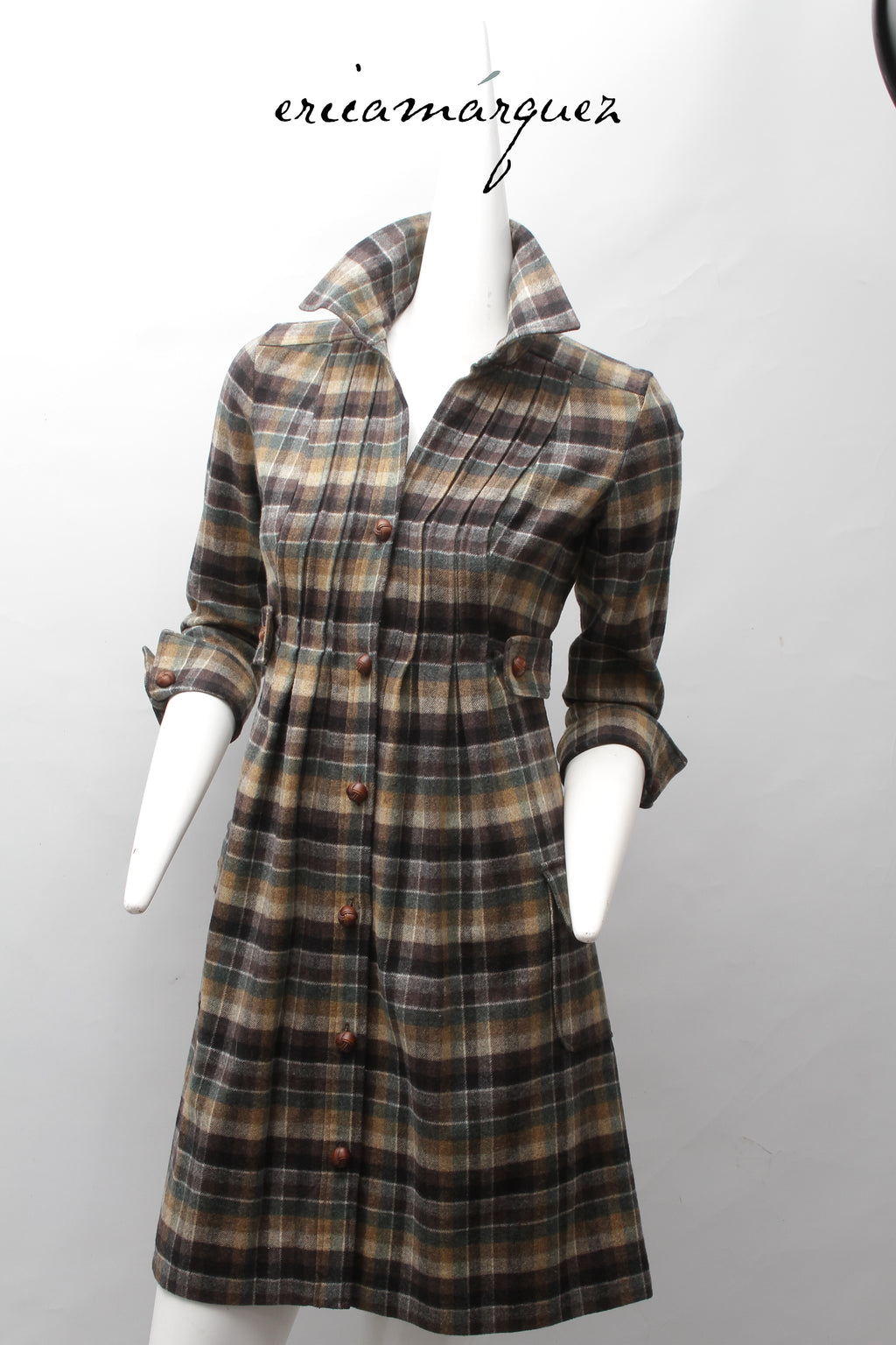 DIANE VAN FURSTENBERG, Midi Dress, Wool and Brown Checkered Pattern