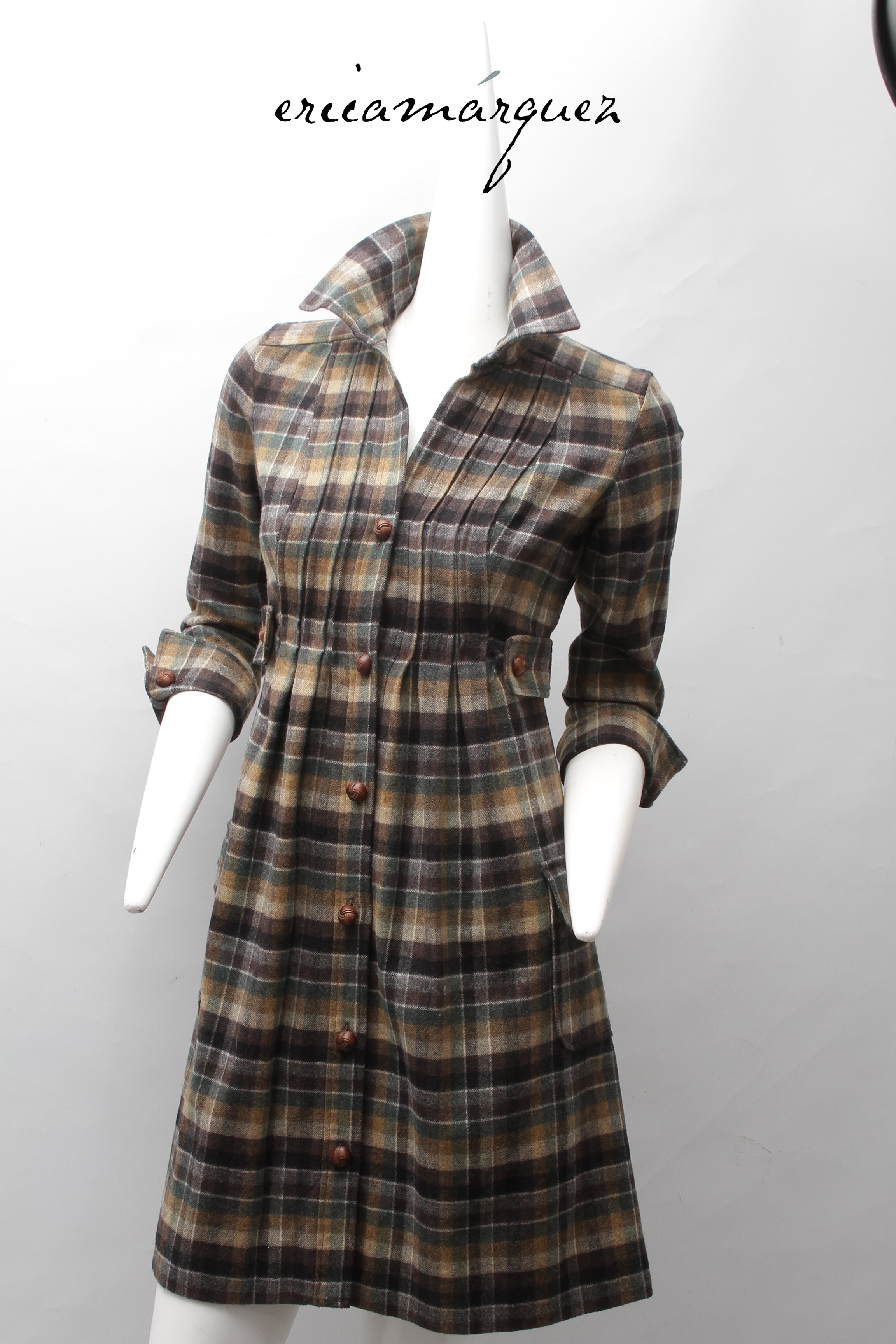 DIANE VAN FURSTENBERG, Midi Dress, Wool and Brown Checkered Pattern