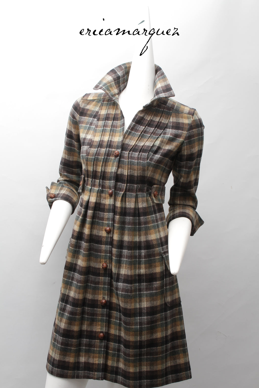 DIANE VAN FURSTENBERG, Midi Dress, Wool and Brown Checkered Pattern