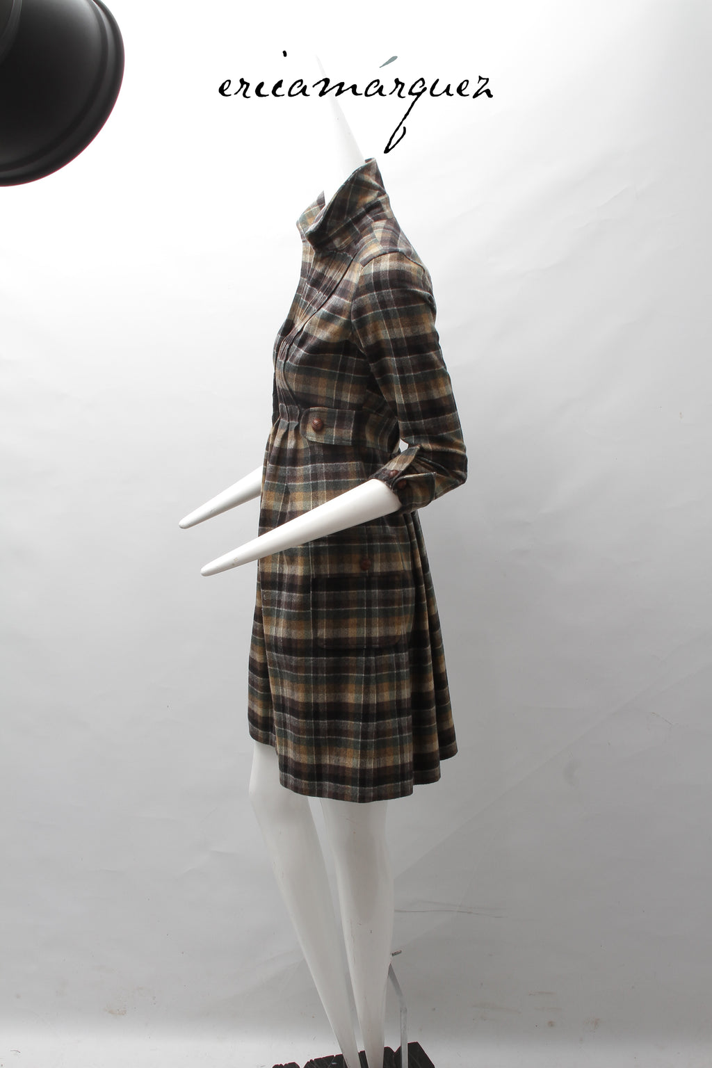 DIANE VAN FURSTENBERG, Midi Dress, Wool and Brown Checkered Pattern
