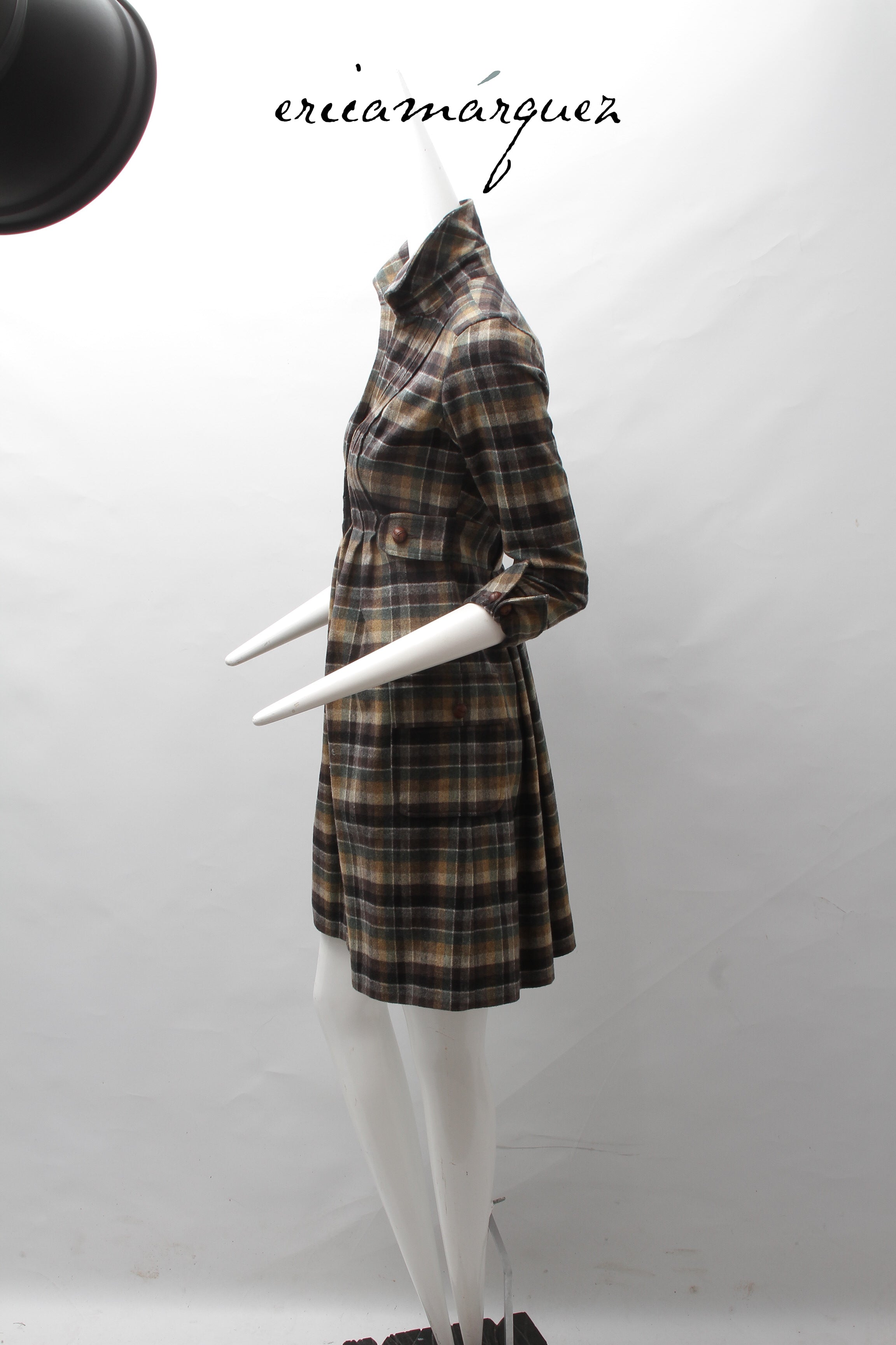 DIANE VAN FURSTENBERG, Midi Dress, Wool and Brown Checkered Pattern