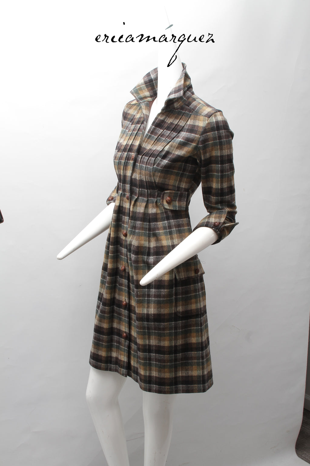 DIANE VAN FURSTENBERG, Midi Dress, Wool and Brown Checkered Pattern