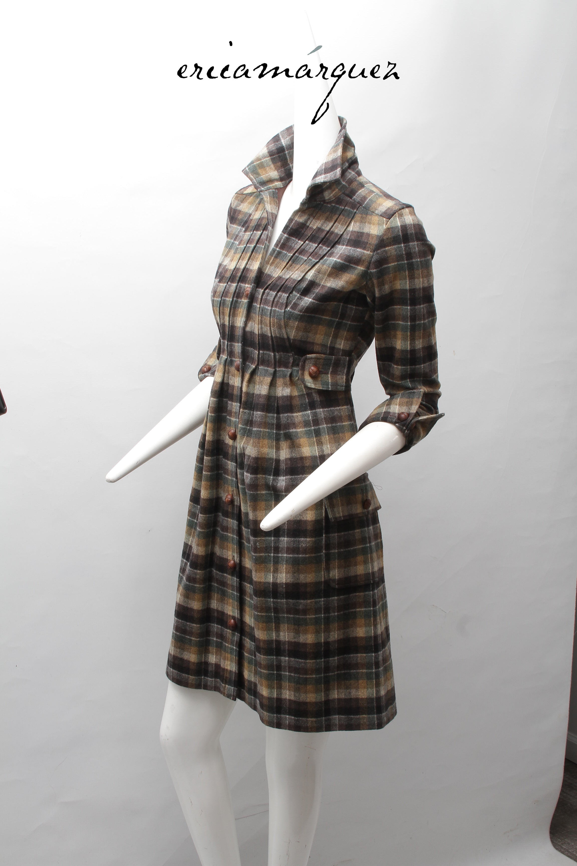 DIANE VAN FURSTENBERG, Midi Dress, Wool and Brown Checkered Pattern