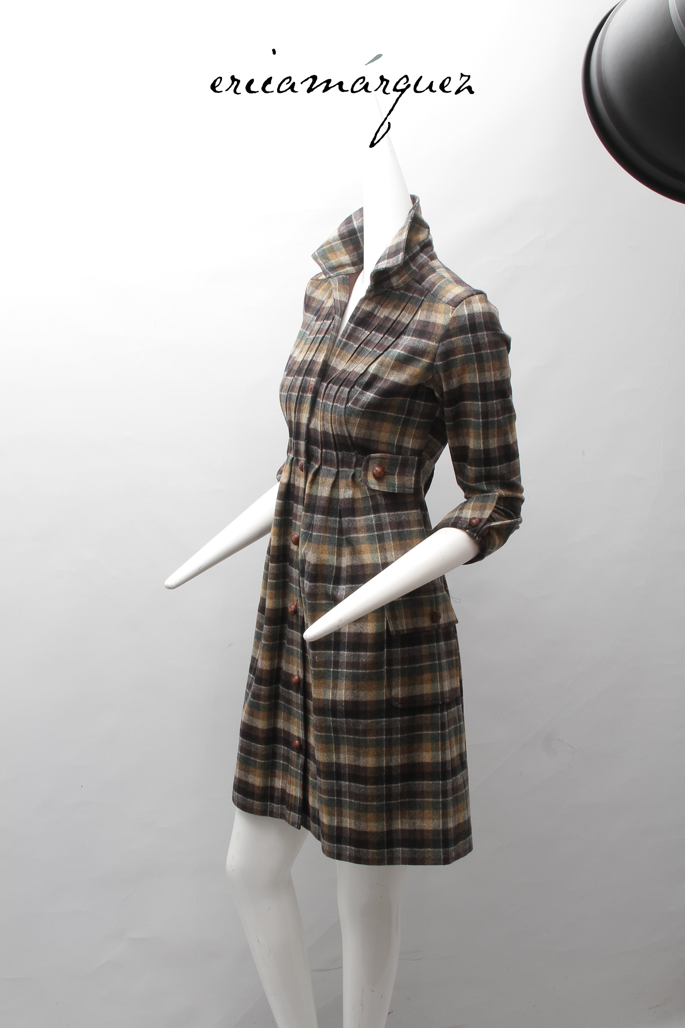 DIANE VAN FURSTENBERG, Midi Dress, Wool and Brown Checkered Pattern