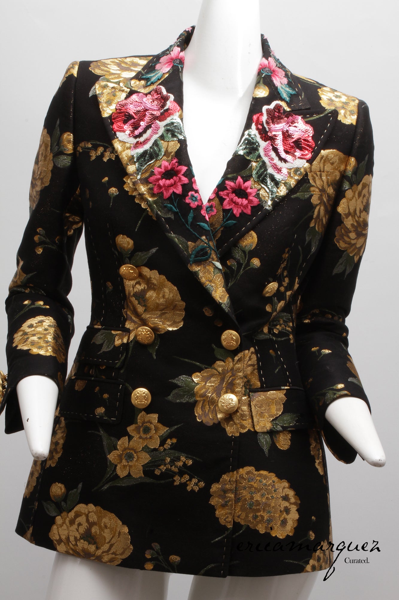 DOLCE & GABBANA, Double-Breasted Turlington Floral Metallic Lamé Jacquard Jacket