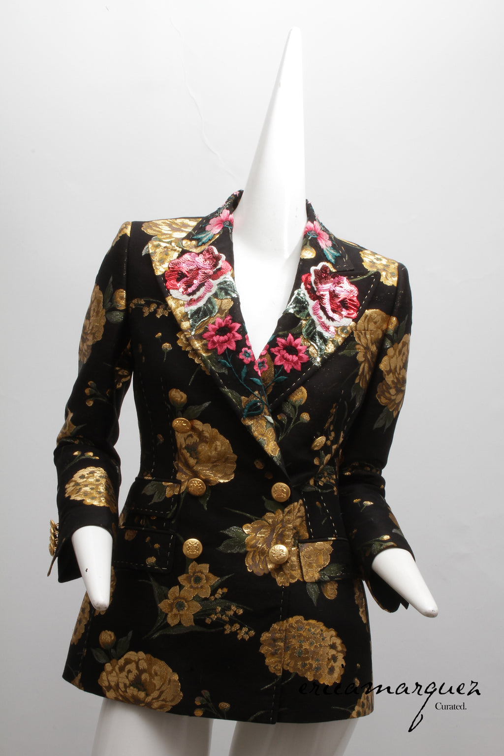 DOLCE & GABBANA, Double-Breasted Turlington Floral Metallic Lamé Jacquard Jacket