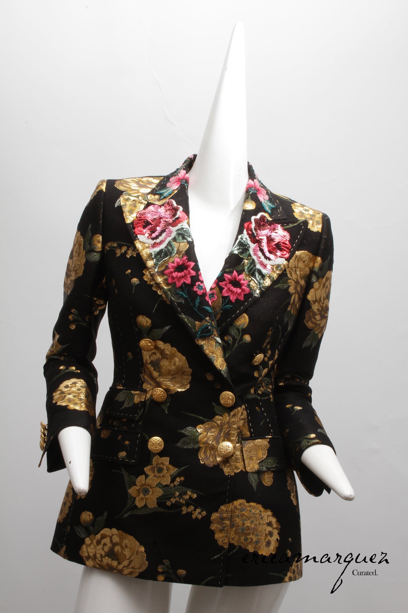 DOLCE & GABBANA, Double-Breasted Turlington Floral Metallic Lamé Jacquard Jacket