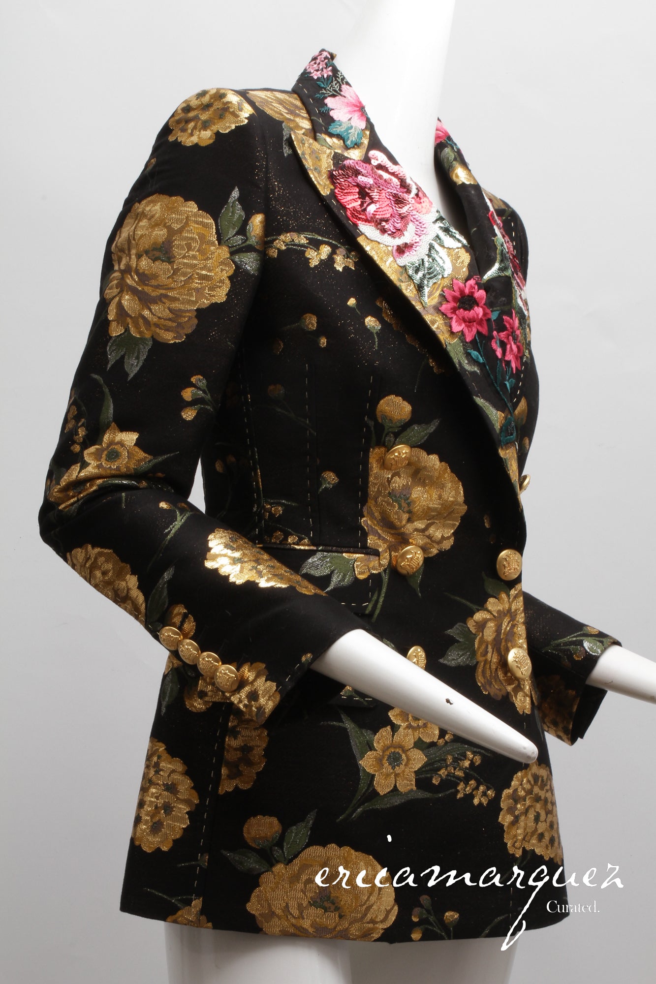 DOLCE & GABBANA, Double-Breasted Turlington Floral Metallic Lamé Jacquard Jacket