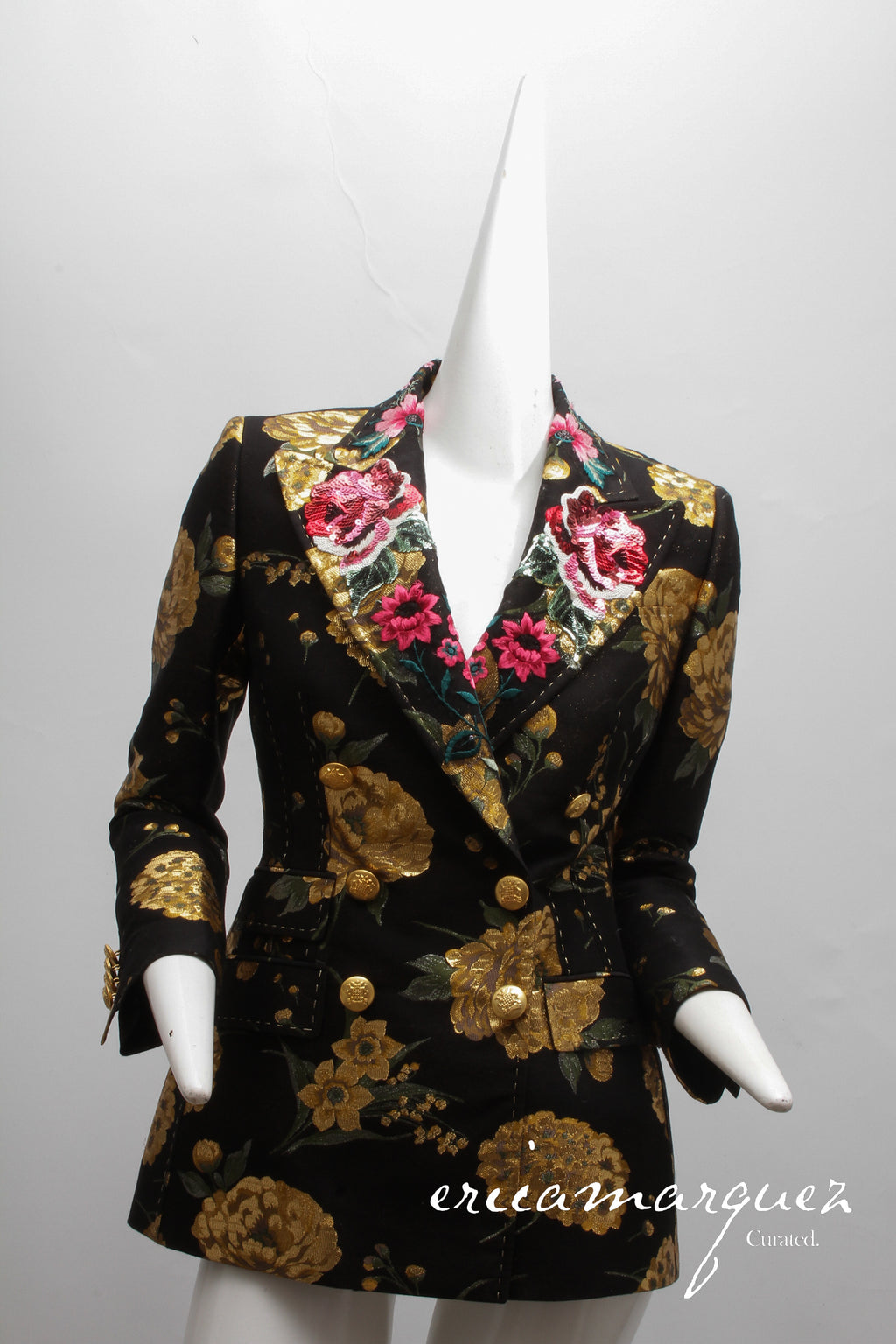 DOLCE & GABBANA, Double-Breasted Turlington Floral Metallic Lamé Jacquard Jacket