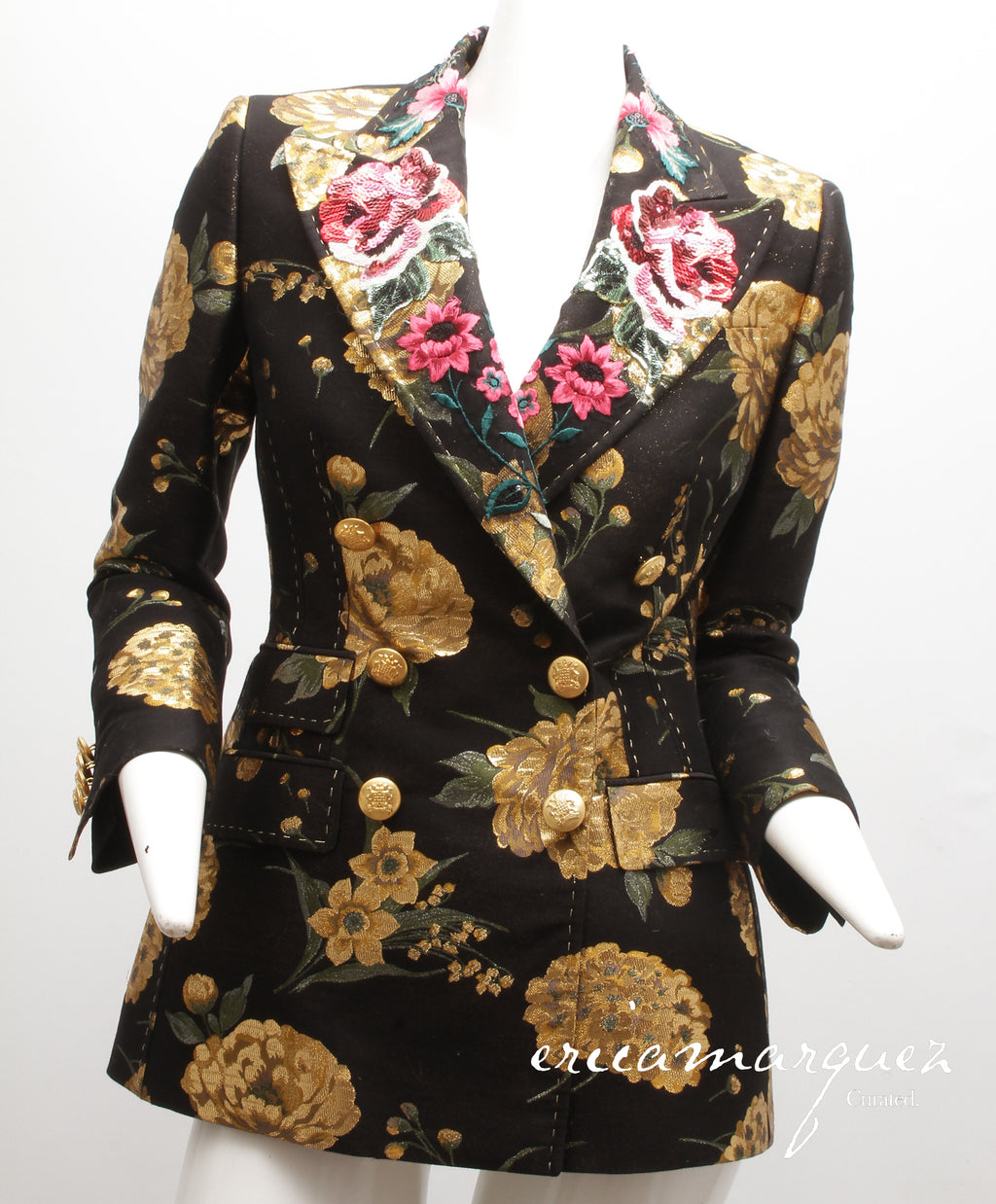 DOLCE & GABBANA, Double-Breasted Turlington Floral Metallic Lamé Jacquard Jacket