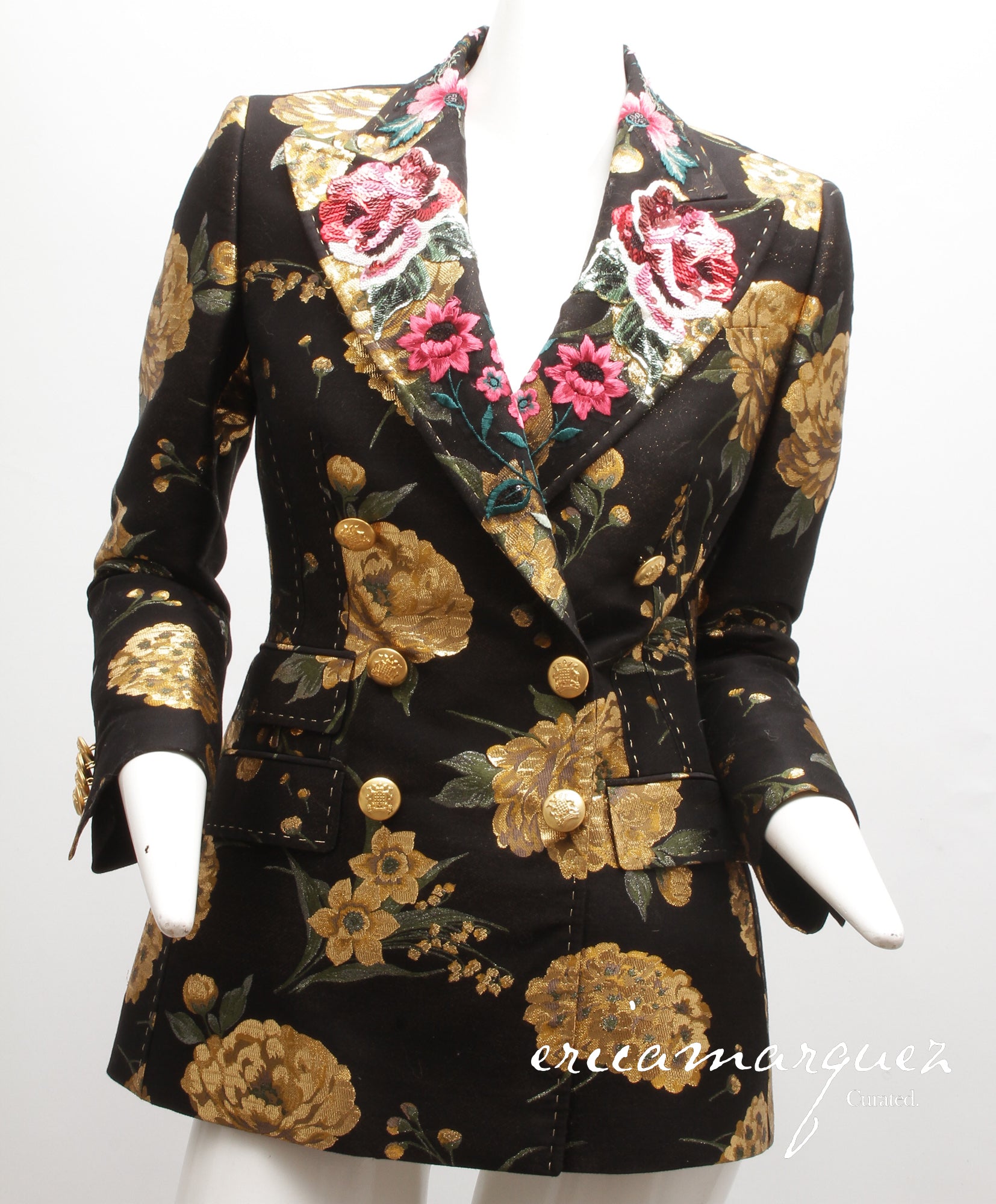 DOLCE & GABBANA, Double-Breasted Turlington Floral Metallic Lamé Jacquard Jacket