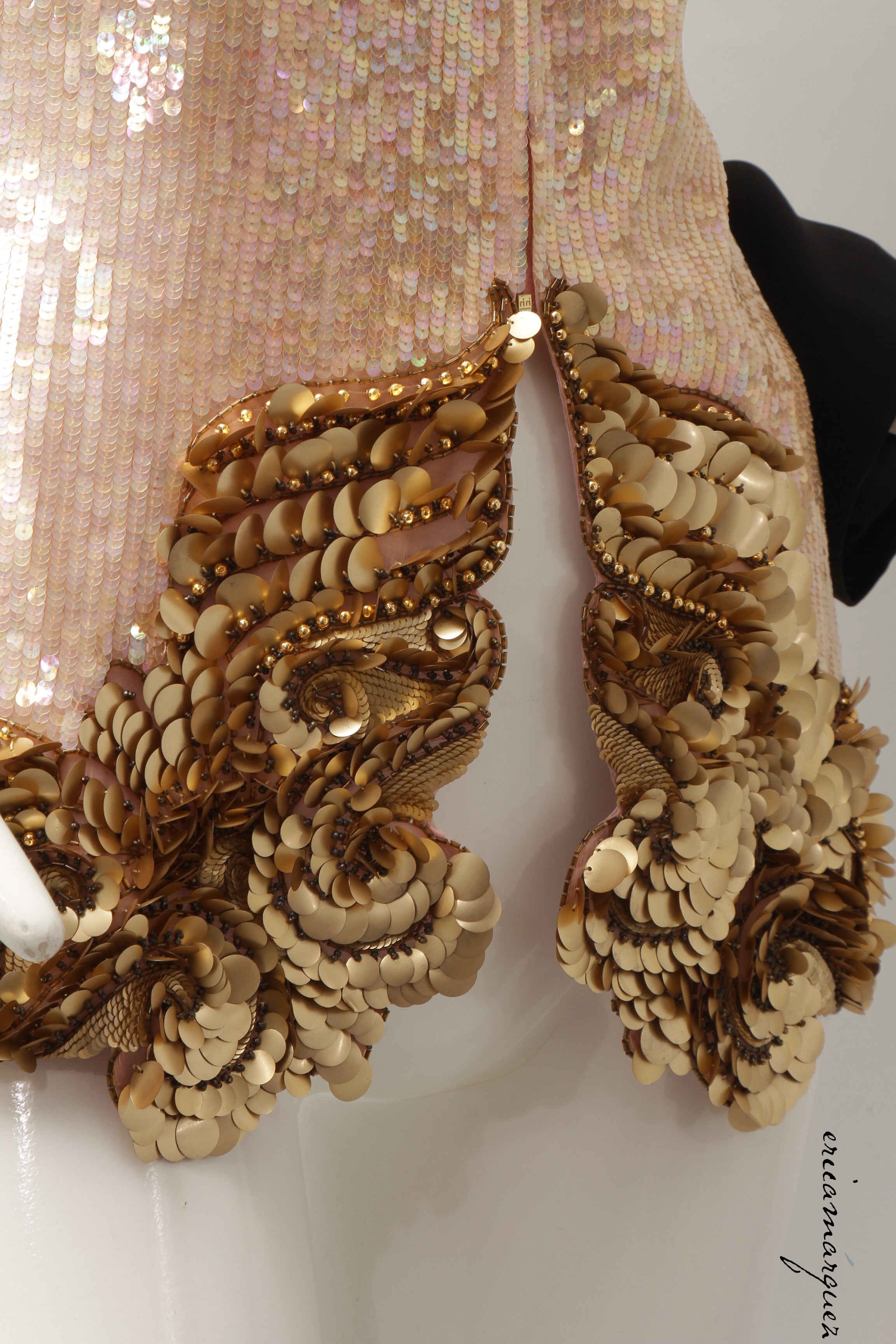 GIANFRANCO FERRE, Pink Organza Silk Vest Jacket with Gold-Tone Sequins and Sphere Zipper Pull