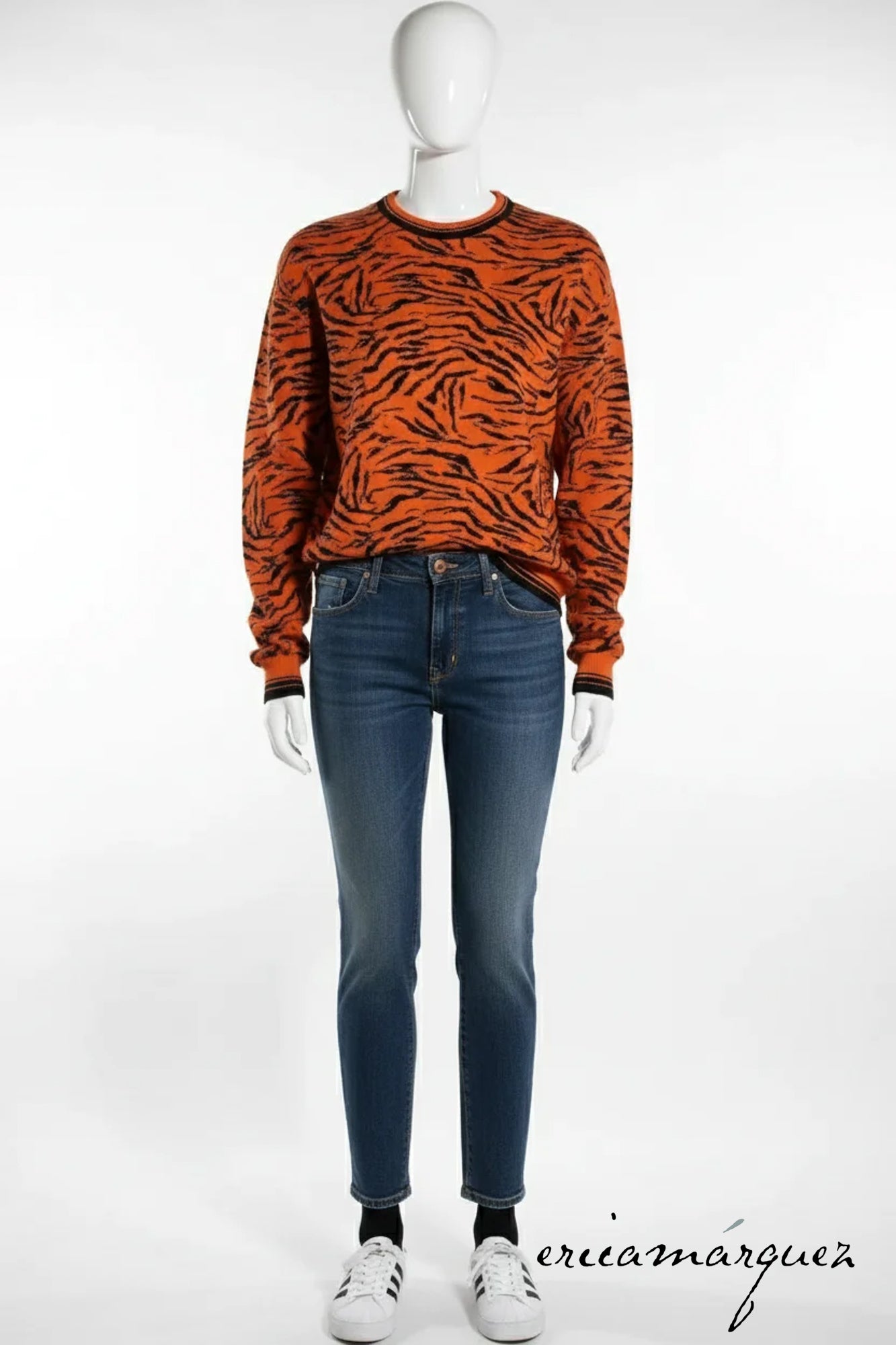 GIANNI VERSACE, Wool, Orange, Tiger Pattern, Crewneck Sweater