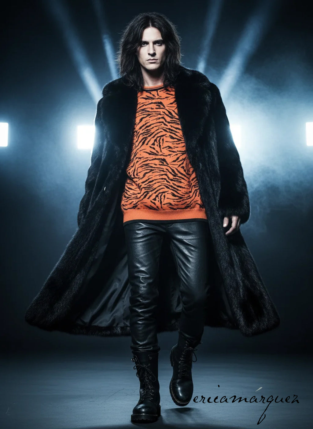 GIANNI VERSACE, Wool, Orange, Tiger Pattern, Crewneck Sweater