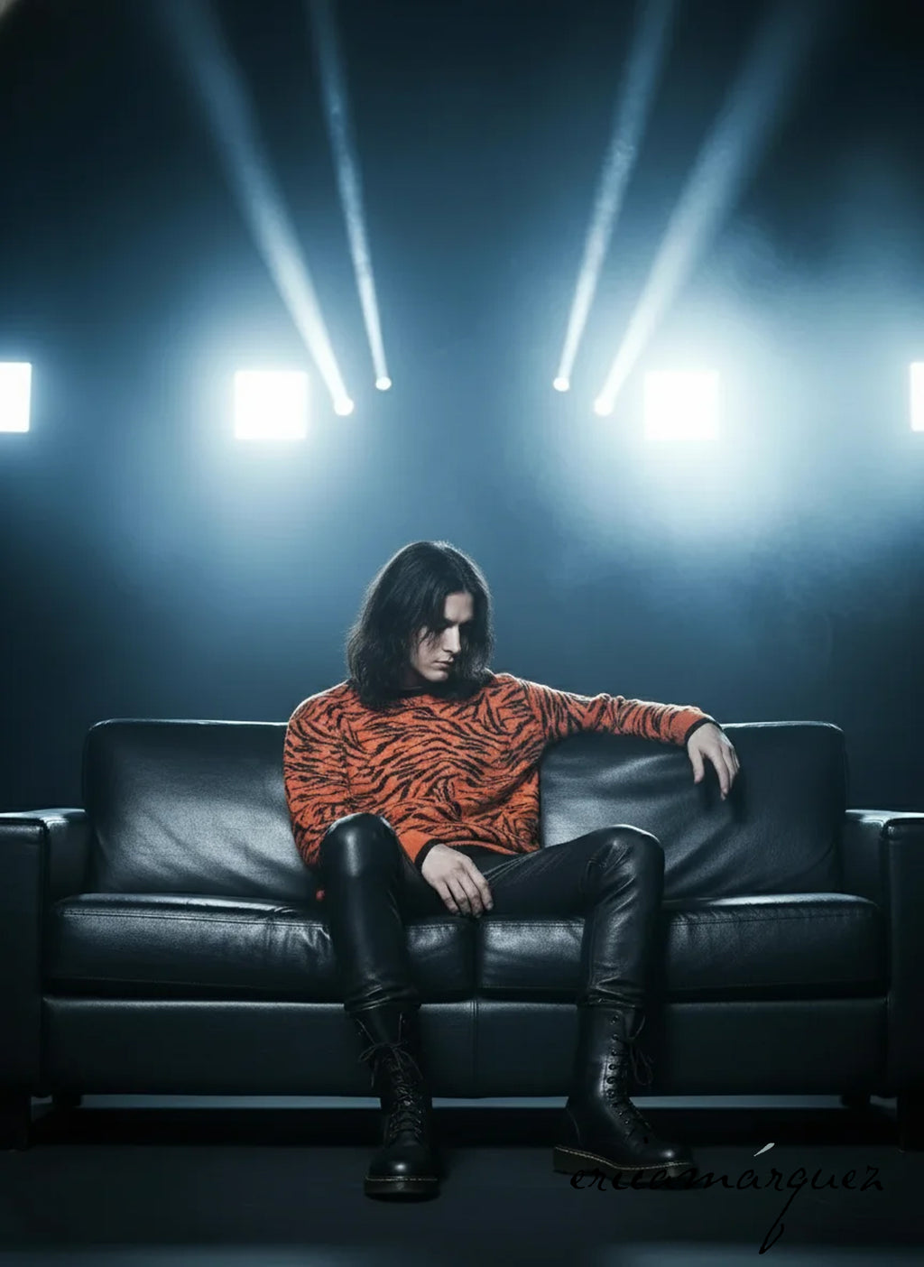 GIANNI VERSACE, Wool, Orange, Tiger Pattern, Crewneck Sweater