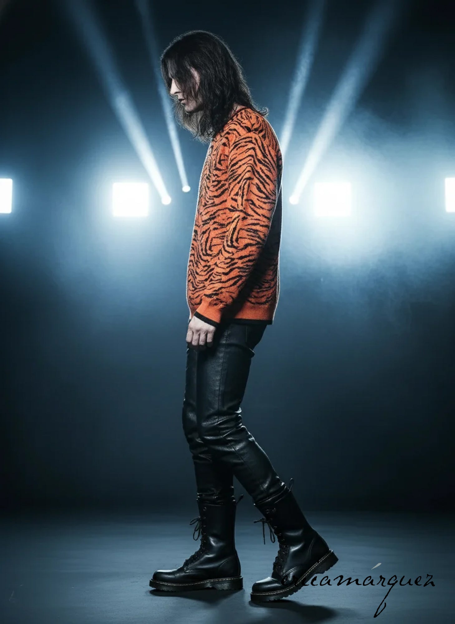 GIANNI VERSACE, Wool, Orange, Tiger Pattern, Crewneck Sweater
