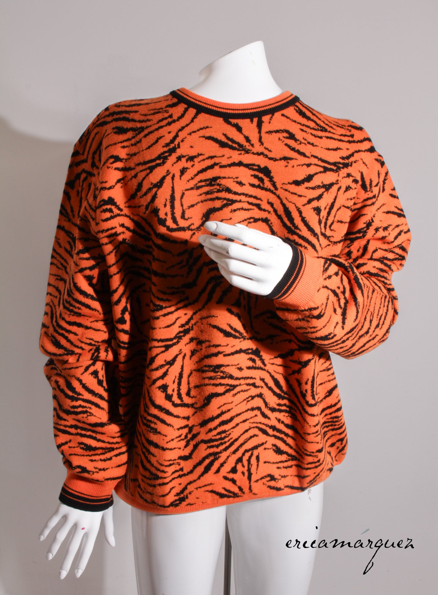 GIANNI VERSACE, Wool, Orange, Tiger Pattern, Crewneck Sweater