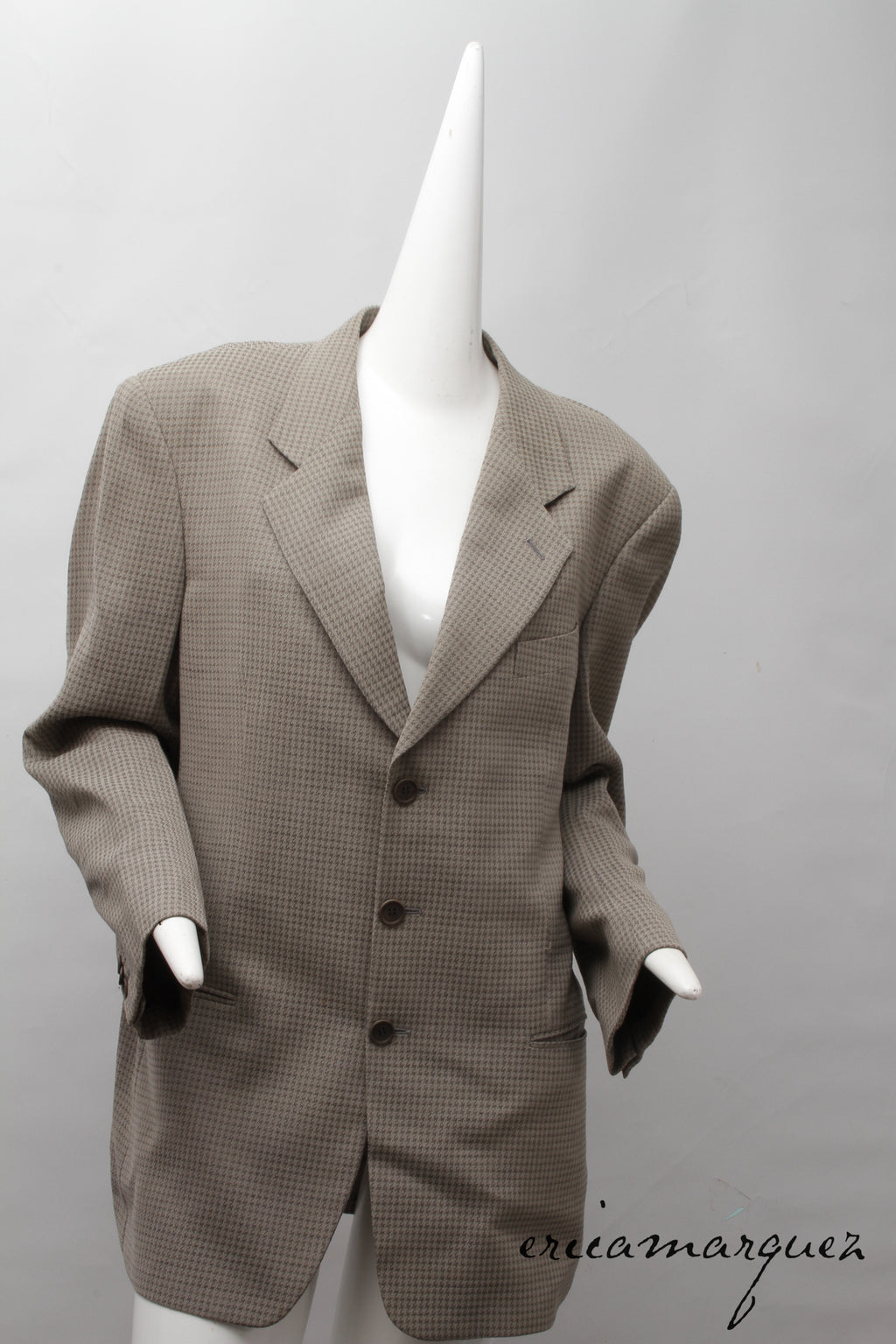 GIORGIO ARMANI, Taupe Houndstooth Three-Button Blazer