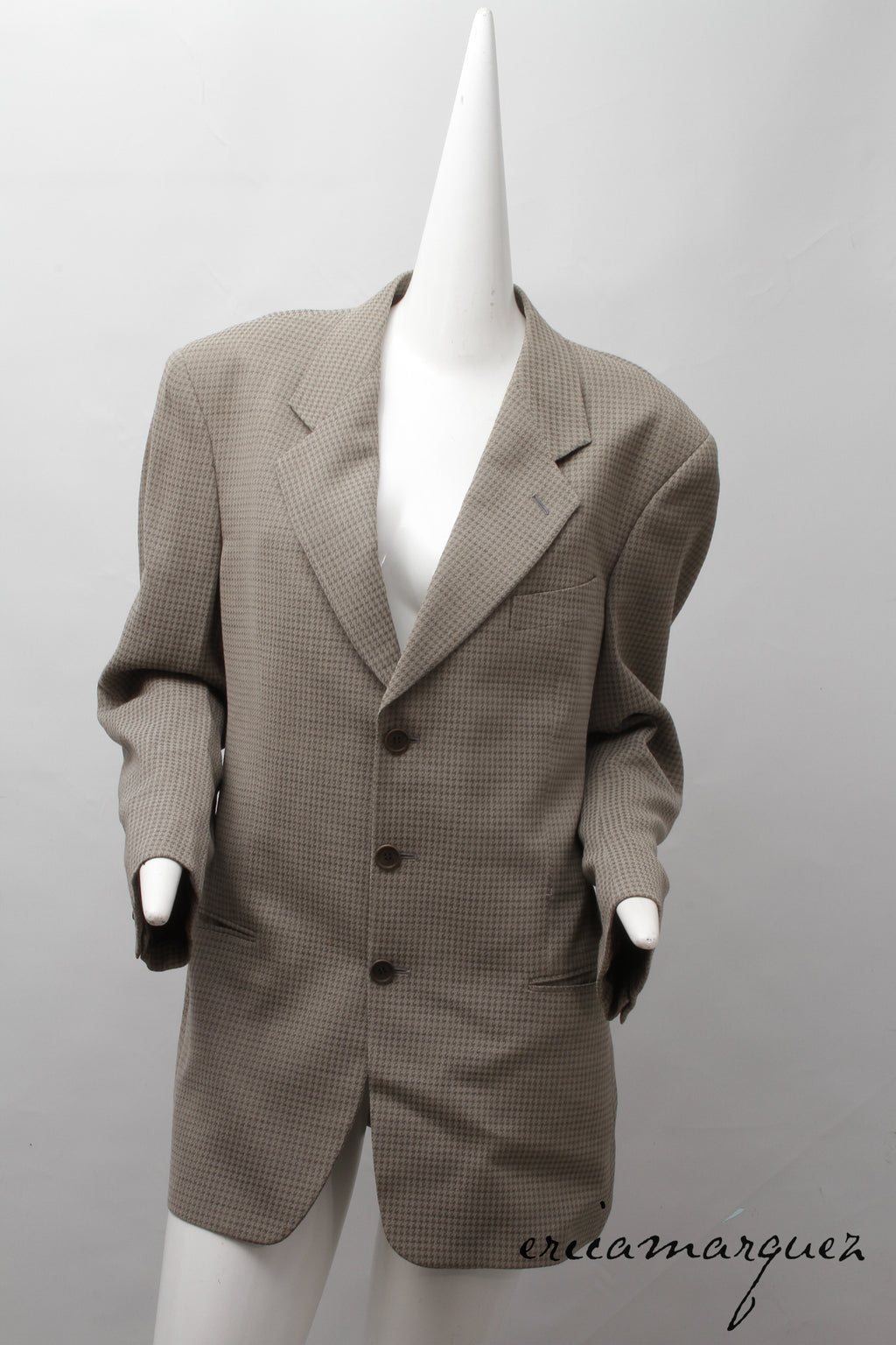 GIORGIO ARMANI, Taupe Houndstooth Three-Button Blazer