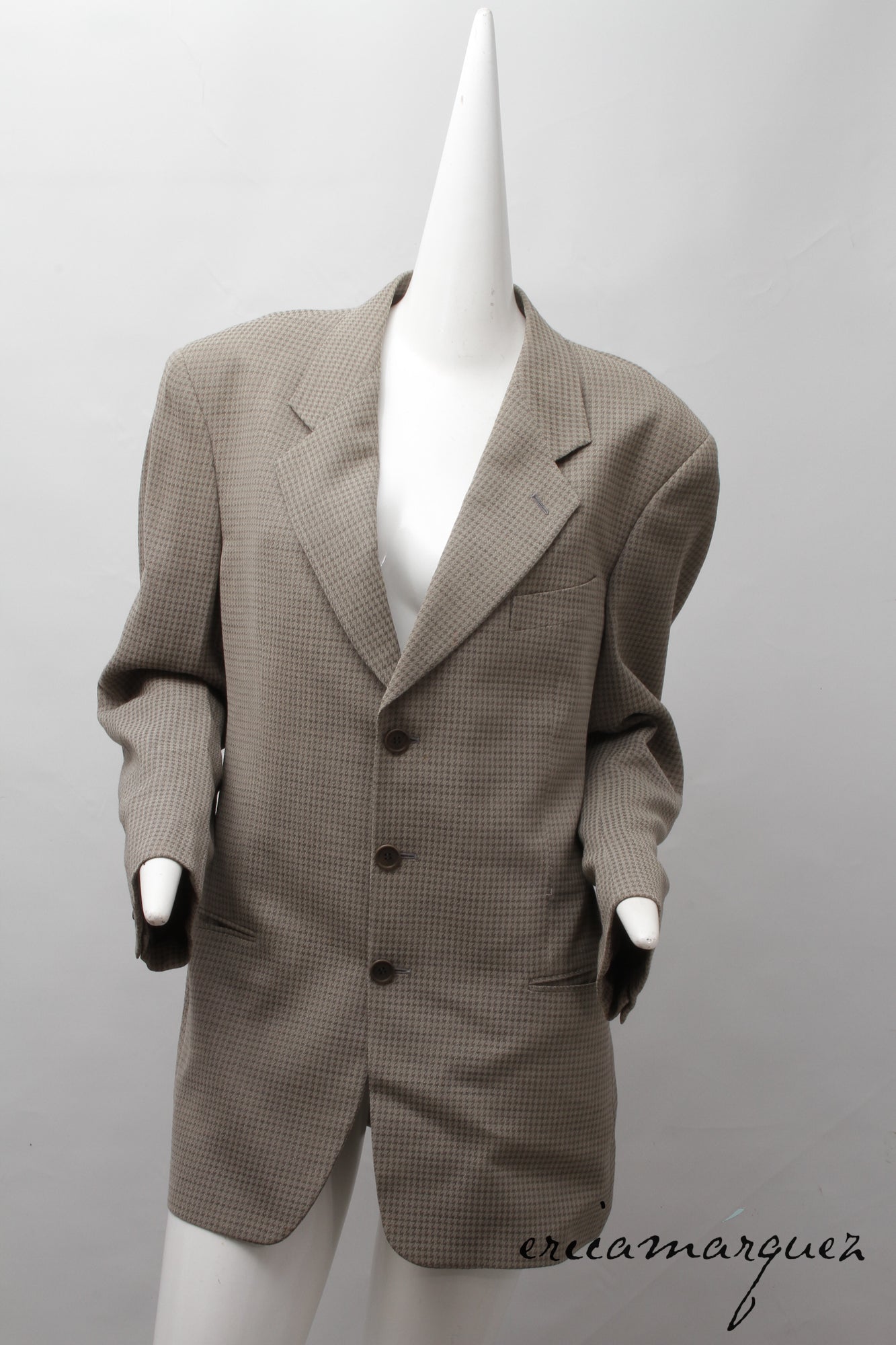 GIORGIO ARMANI, Taupe Houndstooth Three-Button Blazer