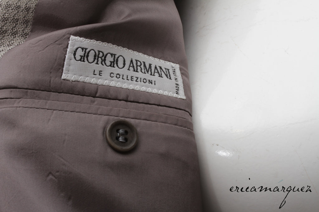GIORGIO ARMANI, Taupe Houndstooth Three-Button Blazer