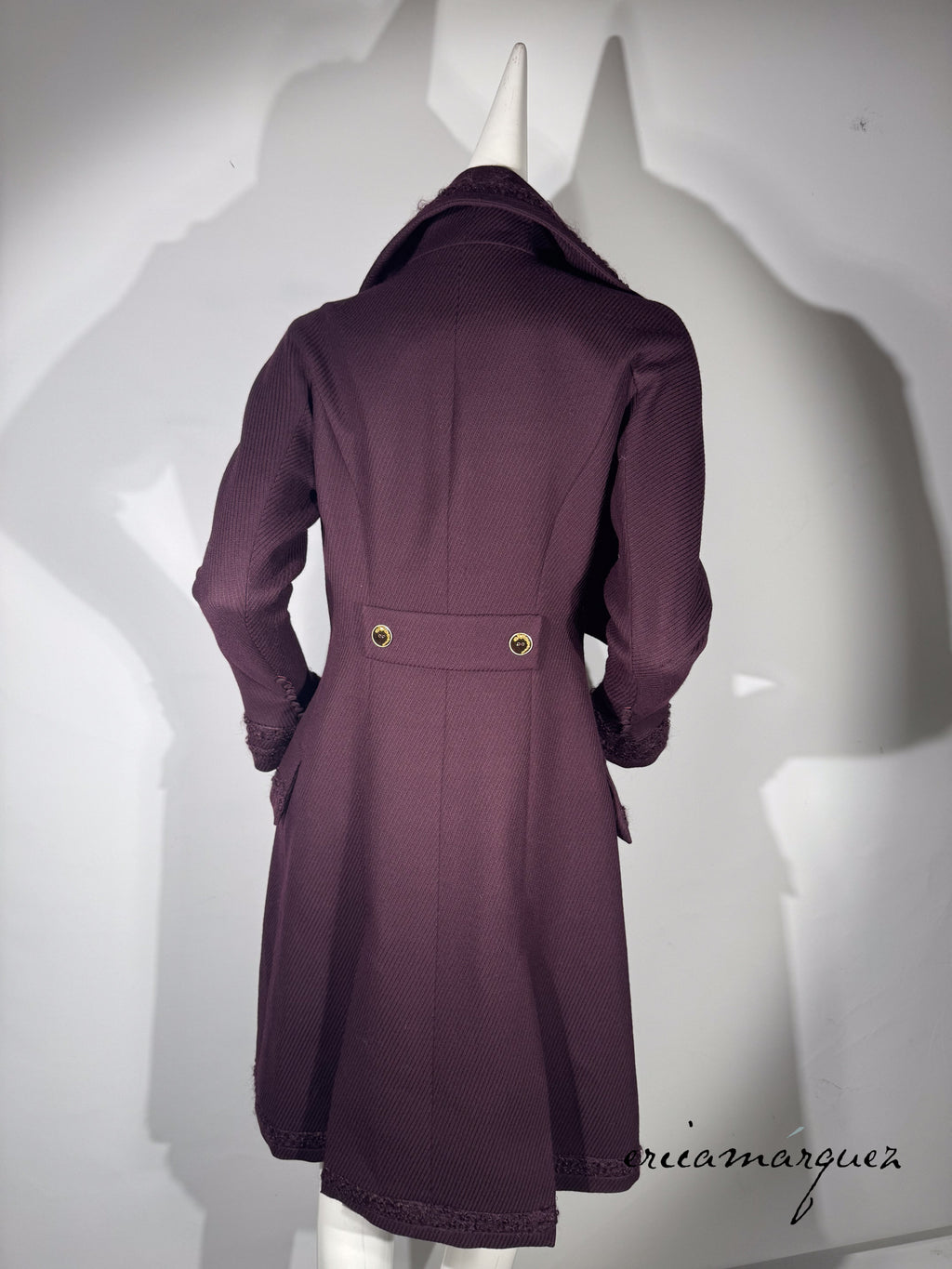 JOHN GALLIANO, Plum, Wool Blend, One Button Closure, Oversize Collar, Coat, 1998