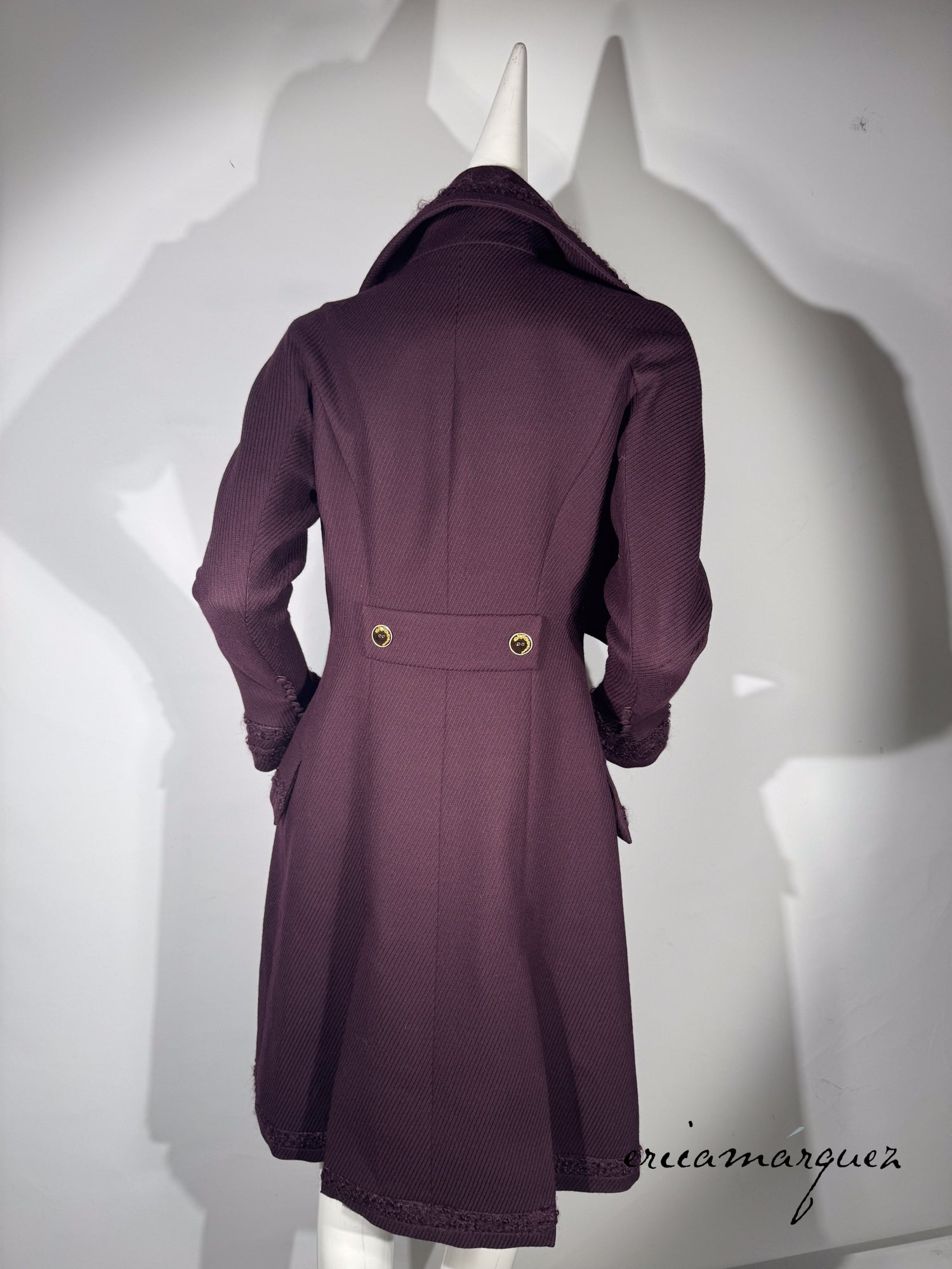 JOHN GALLIANO, Plum, Wool Blend, One Button Closure, Oversize Collar, Coat, 1998