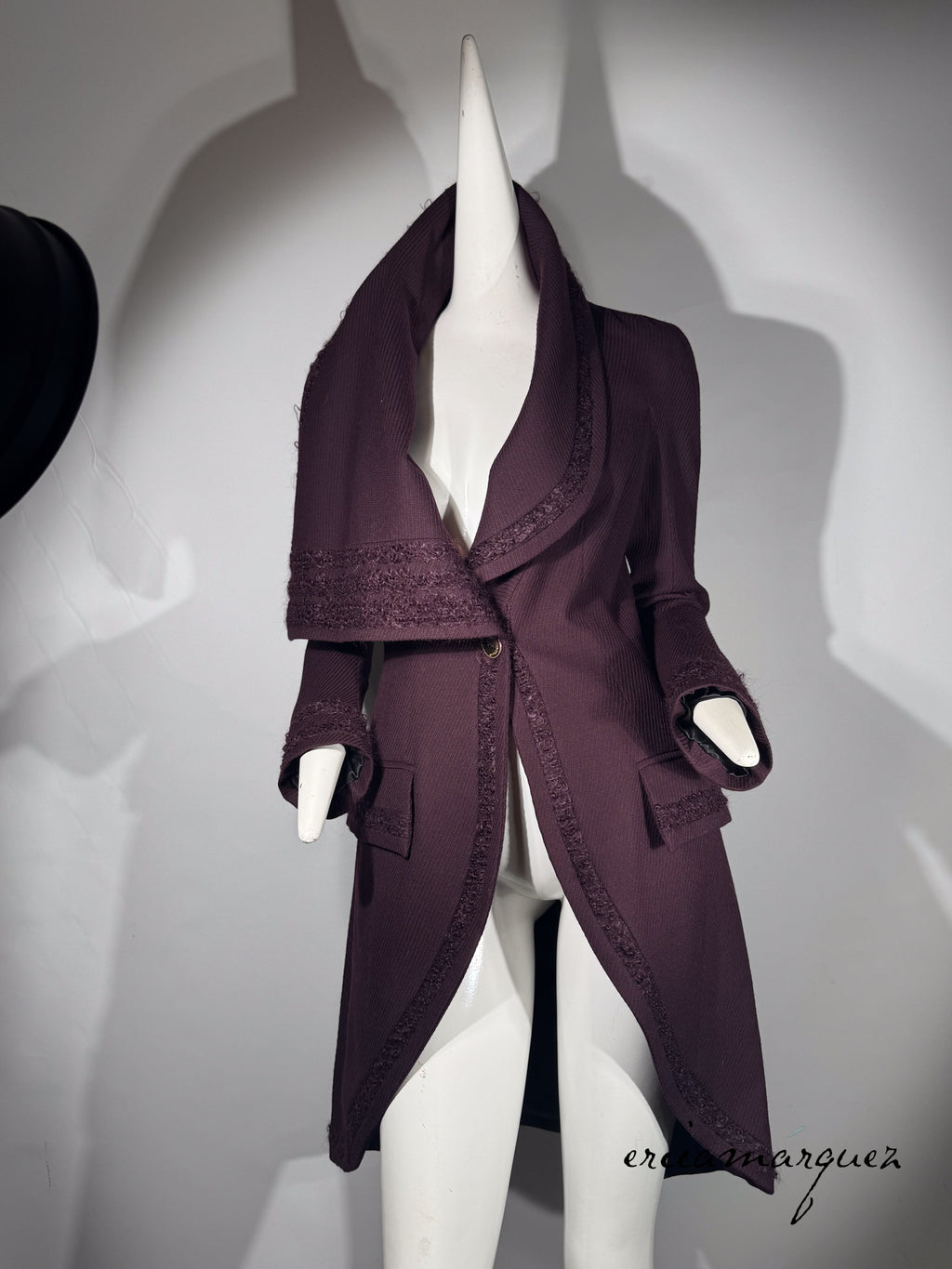 JOHN GALLIANO, Plum, Wool Blend, One Button Closure, Oversize Collar, Coat, 1998