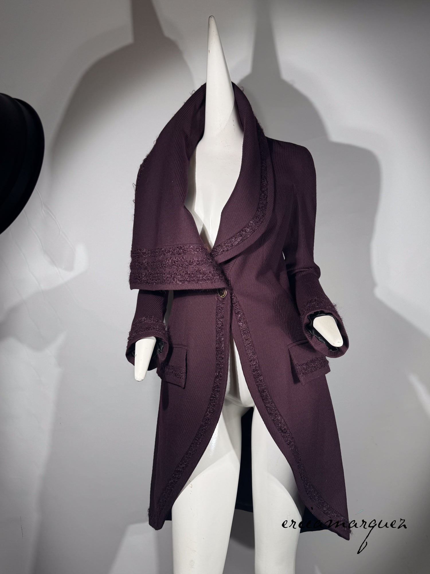 JOHN GALLIANO, Plum, Wool Blend, One Button Closure, Oversize Collar, Coat, 1998