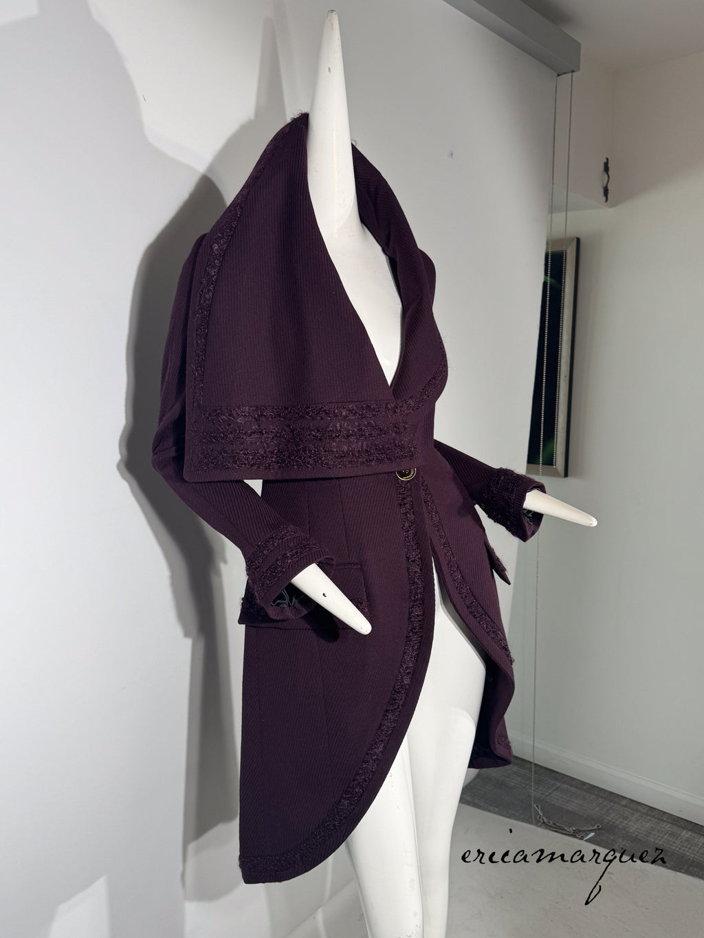 JOHN GALLIANO, Plum, Wool Blend, One Button Closure, Oversize Collar, Coat, 1998