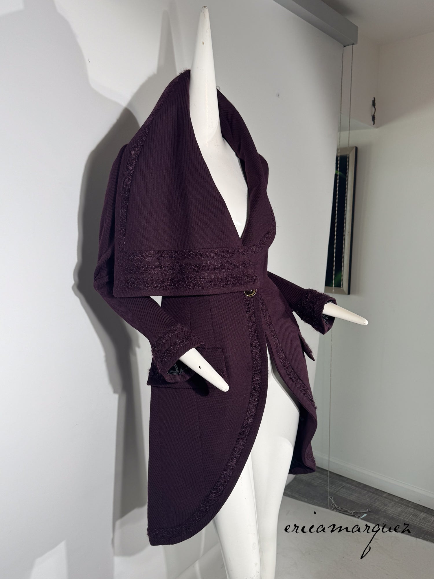 JOHN GALLIANO, Plum, Wool Blend, One Button Closure, Oversize Collar, Coat, 1998