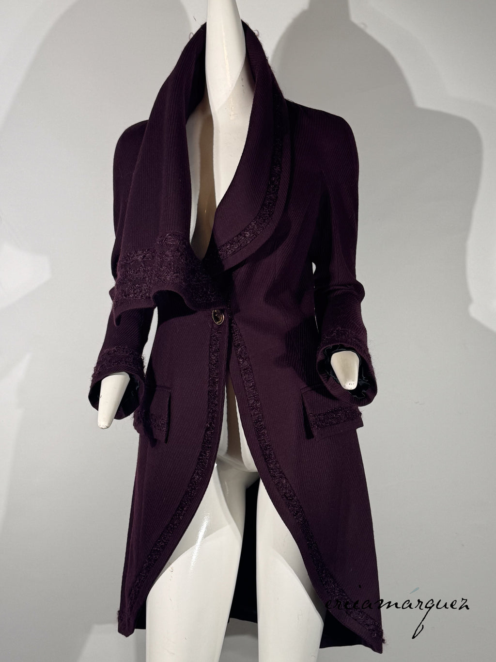 JOHN GALLIANO, Plum, Wool Blend, One Button Closure, Oversize Collar, Coat, 1998