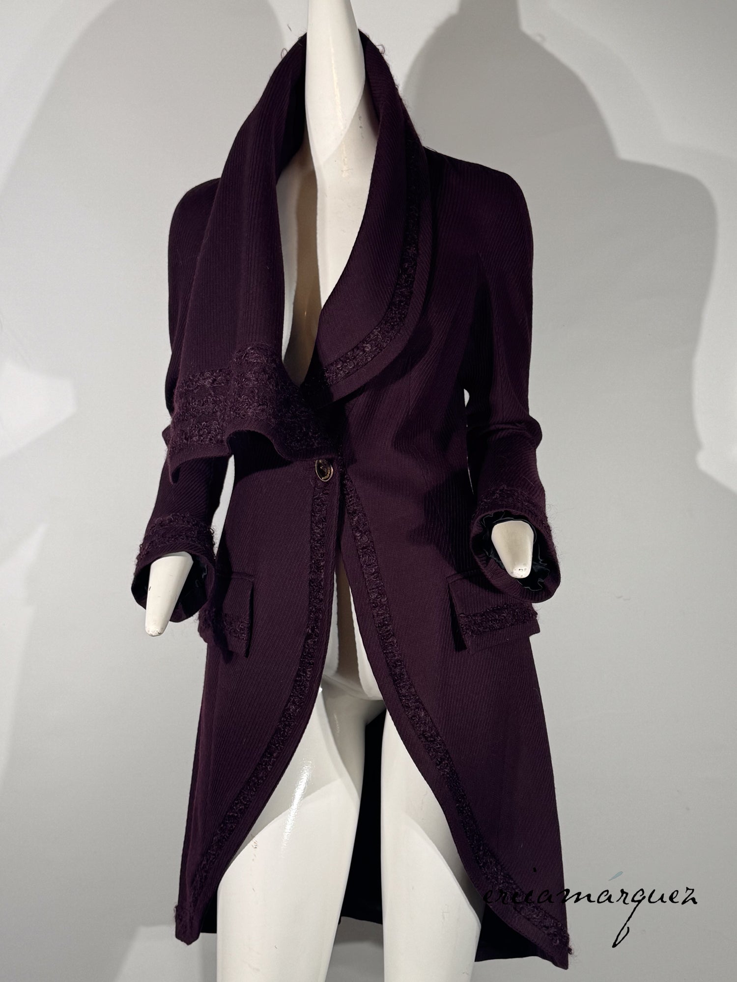 JOHN GALLIANO, Plum, Wool Blend, One Button Closure, Oversize Collar, Coat, 1998