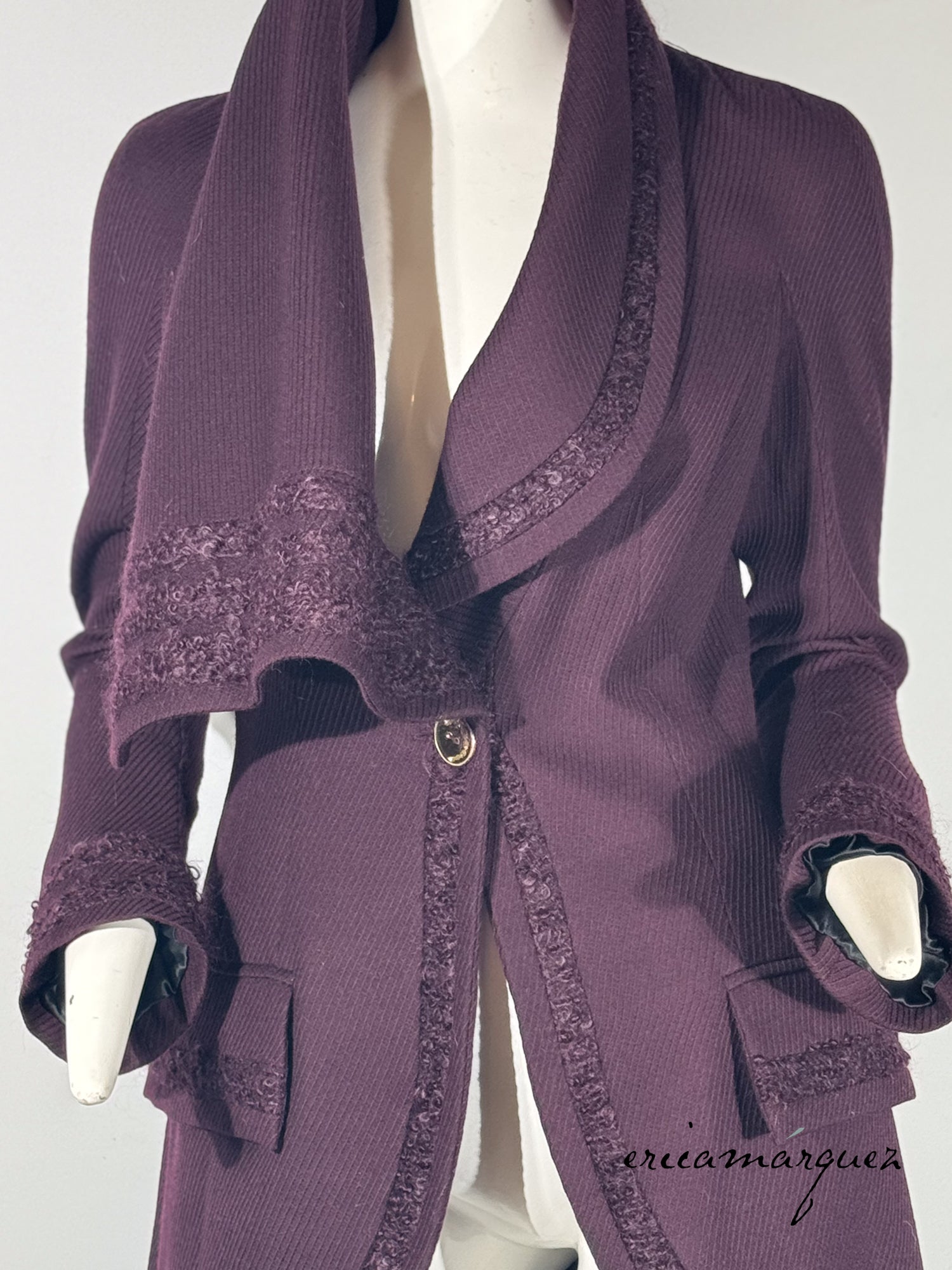 JOHN GALLIANO, Plum, Wool Blend, One Button Closure, Oversize Collar, Coat, 1998