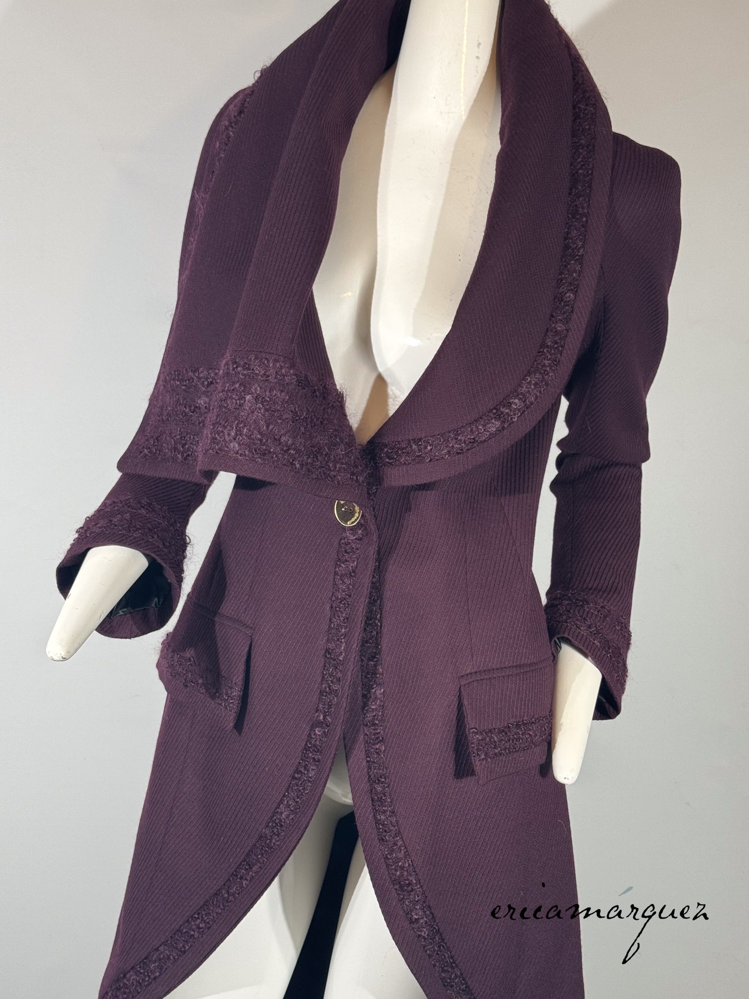 JOHN GALLIANO, Plum, Wool Blend, One Button Closure, Oversize Collar, Coat, 1998