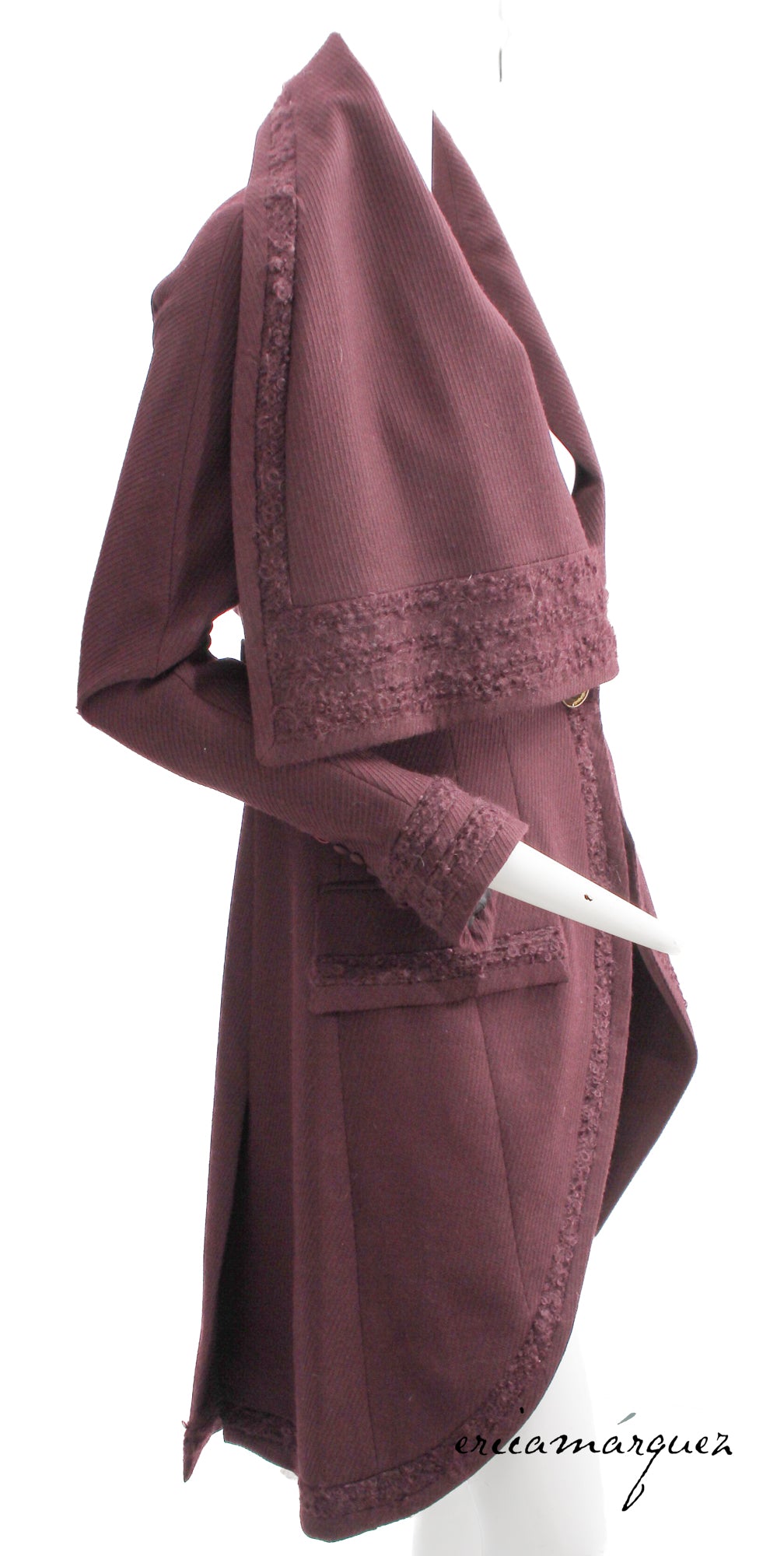JOHN GALLIANO, Plum, Wool Blend, One Button Closure, Oversize Collar, Coat, 1998