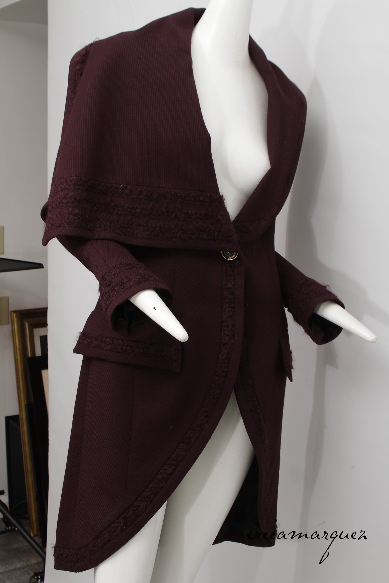 JOHN GALLIANO, Plum, Wool Blend, One Button Closure, Oversize Collar, Coat, 1998