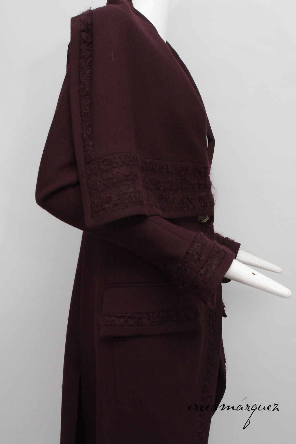 JOHN GALLIANO, Plum, Wool Blend, One Button Closure, Oversize Collar, Coat, 1998