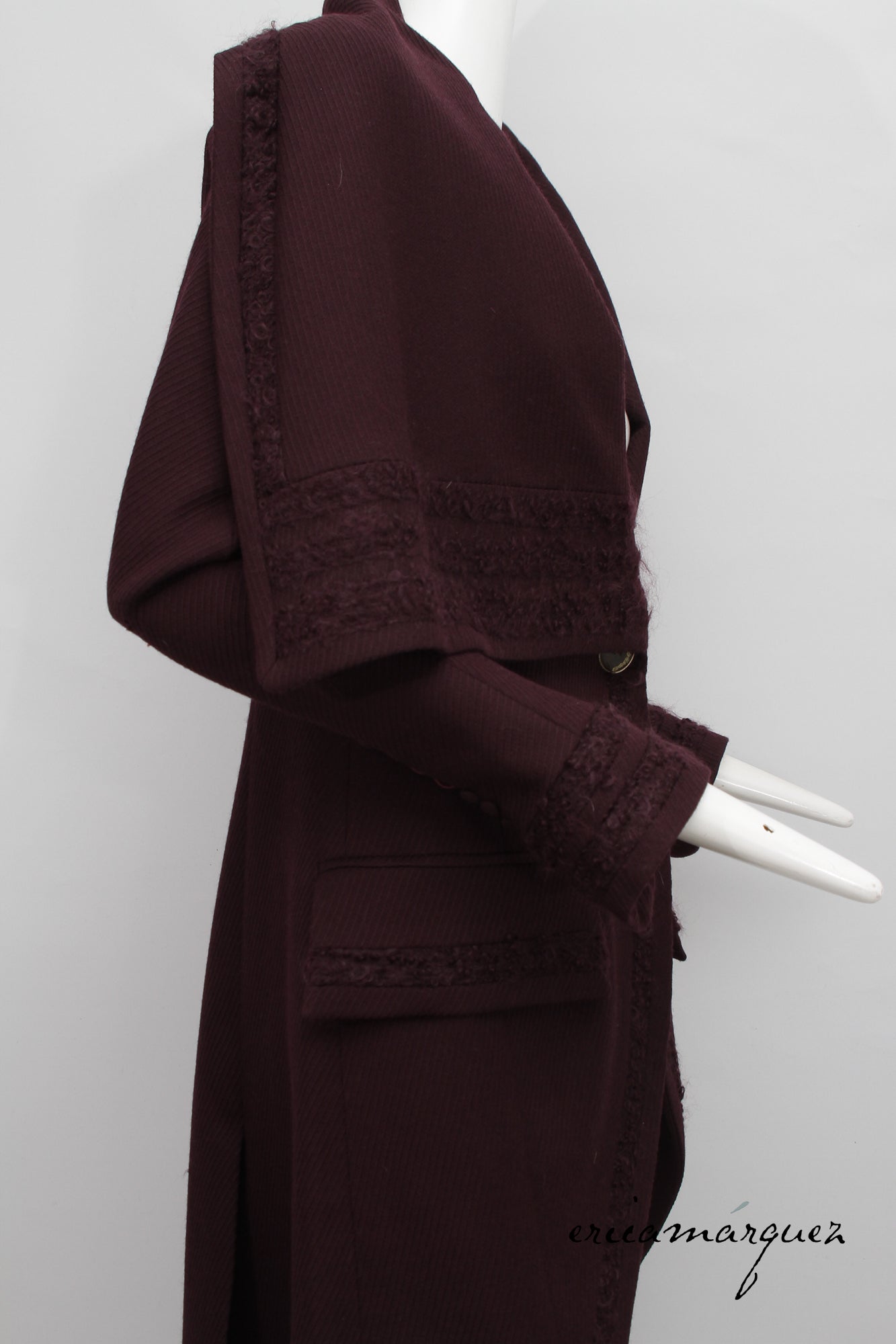 JOHN GALLIANO, Plum, Wool Blend, One Button Closure, Oversize Collar, Coat, 1998