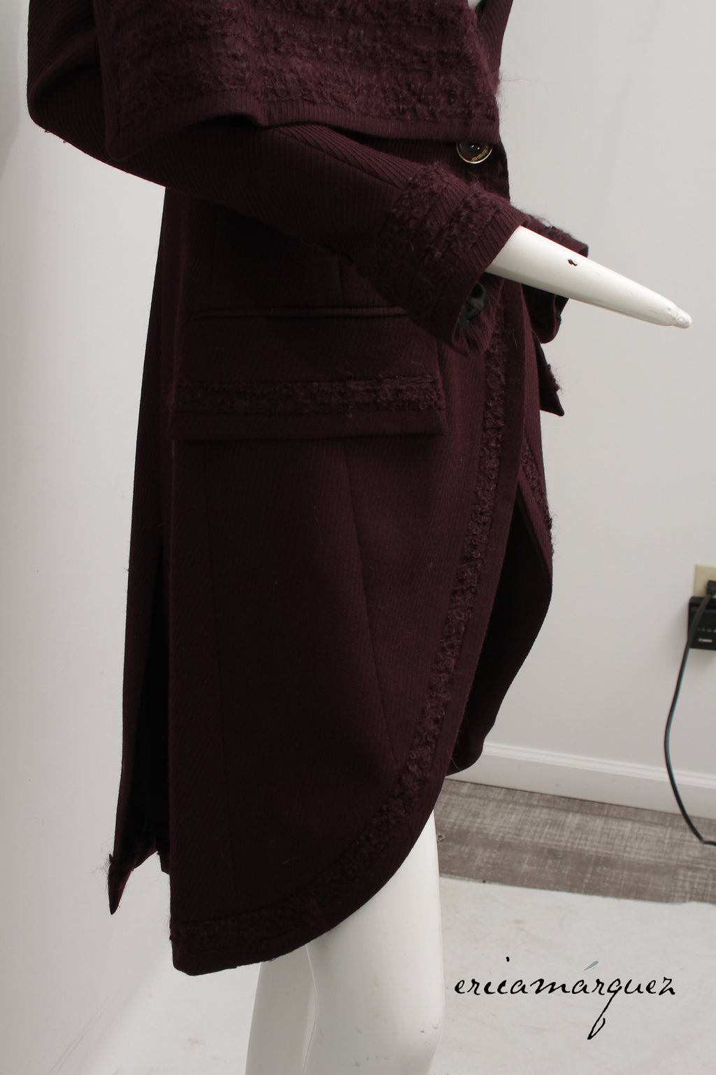 JOHN GALLIANO, Plum, Wool Blend, One Button Closure, Oversize Collar, Coat, 1998