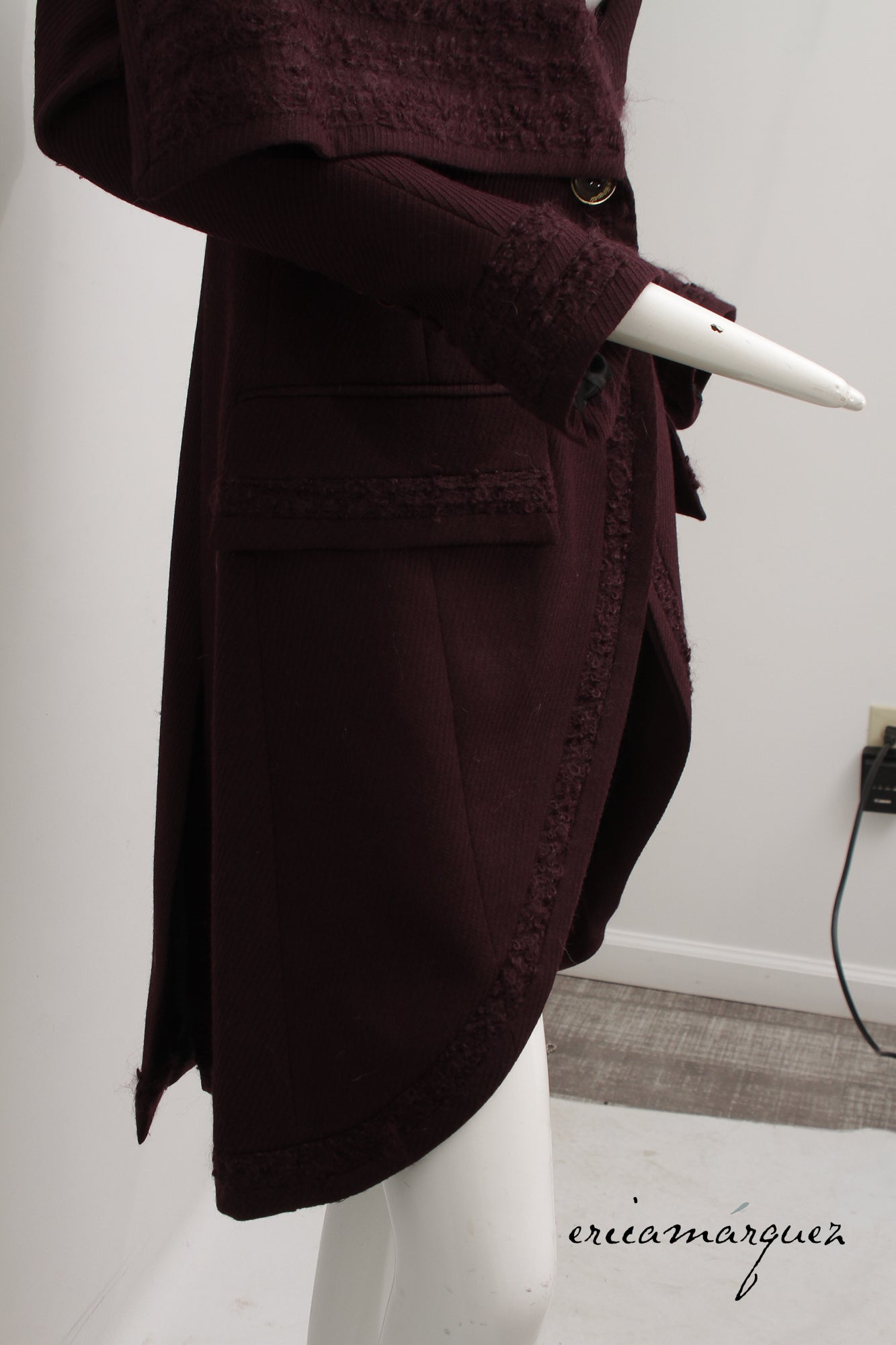 JOHN GALLIANO, Plum, Wool Blend, One Button Closure, Oversize Collar, Coat, 1998